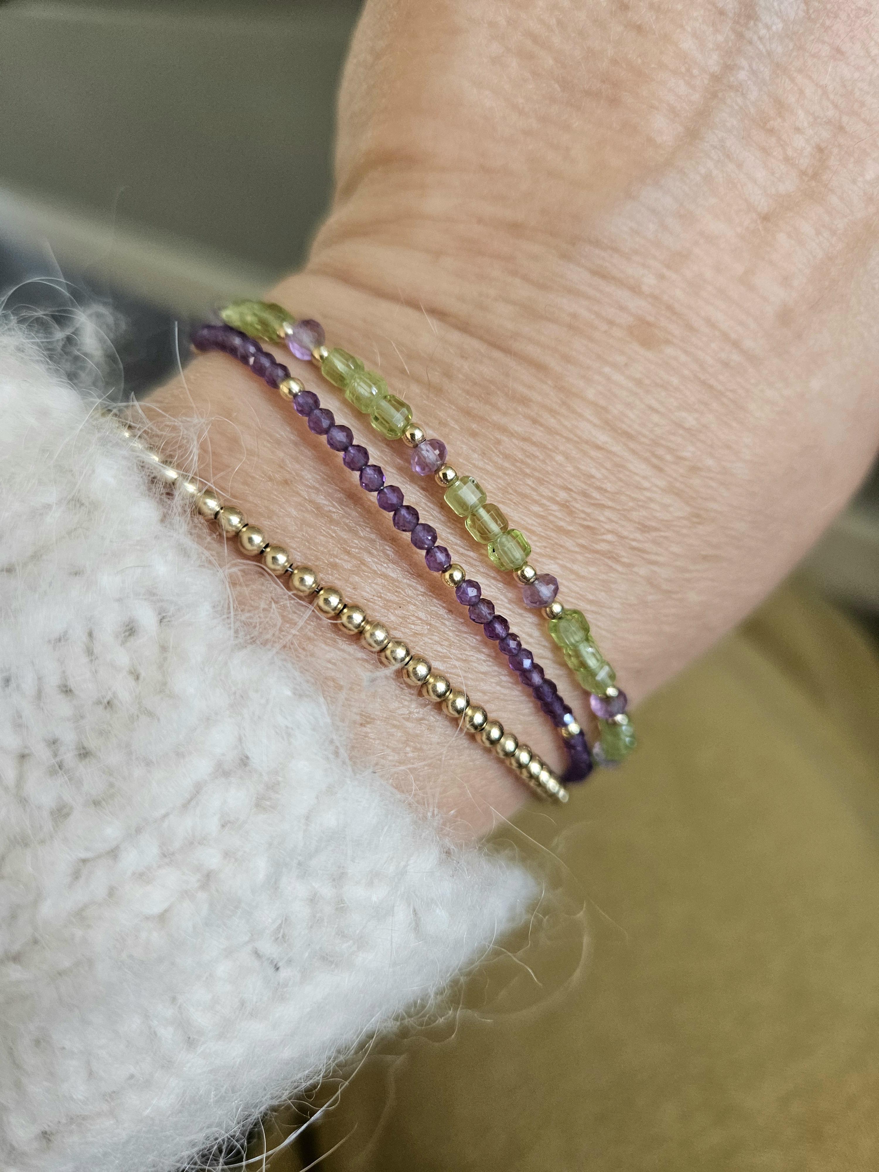 AAA kwaliteit Peridoot em Amethist kralen armband, 14k goldfilled & 925 sterling zilver