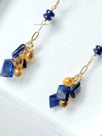Kyaniet en Citrien cluster oorbellen, 14k goldfilled - 925 sterling zilver