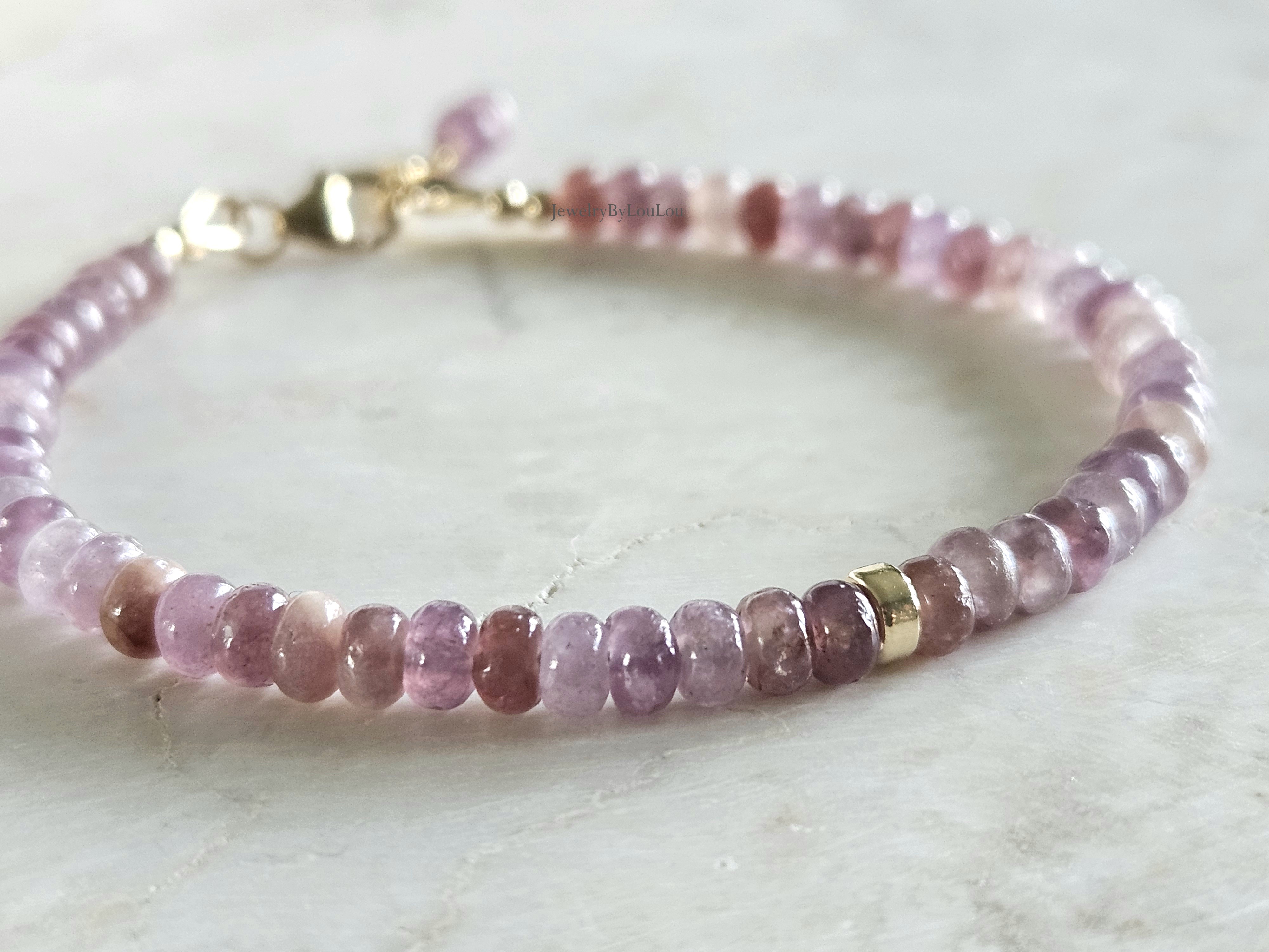 AAA Lepidoliet kralen armband, 14k goldfilled - 925 sterling zilver