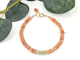 Zonnesteen en Tsavoriet edelstenen kralen armband  14k goldfilled & 925 sterling zilver
