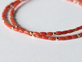 Italiaanse Koraal kralen ketting 14k goldfilled - 925 sterling zilver