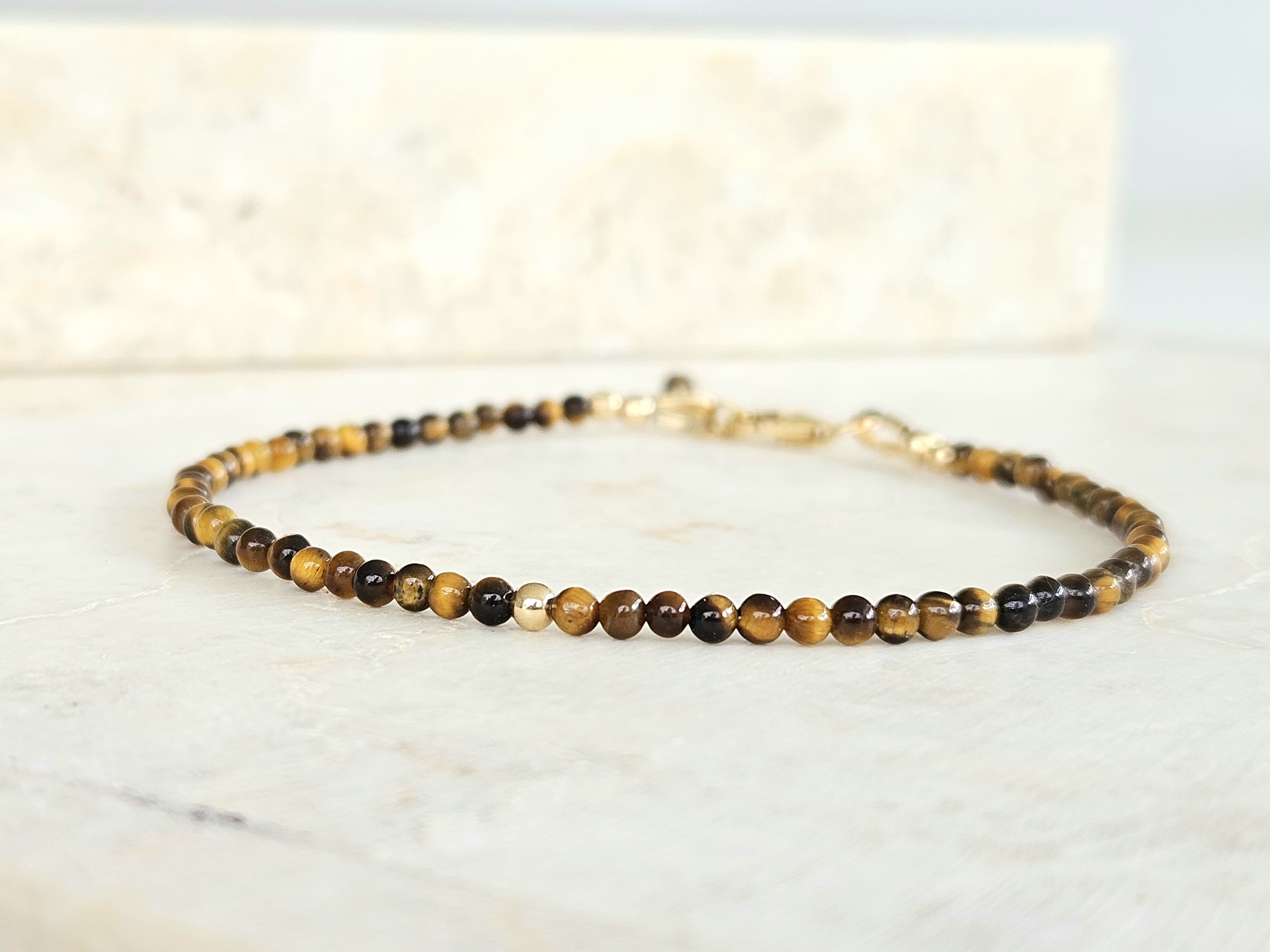 Fijn Tijgeroog  kralen armbandje     925 sterling zilver   -   14k goldfilled