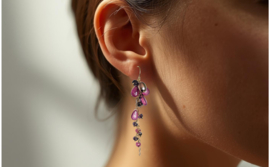 Cluster oorbellen met zoetwaterparel, roze saffier en spinel 14k goldfilled