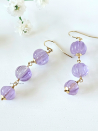 Amethyst melon shaped earrings, leverbaar in 14k goldfilled - 925 sterling silver