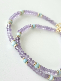 Roze Amethist en Larimar kralen ketting, 14k goldfilled - 925 sterling zilver