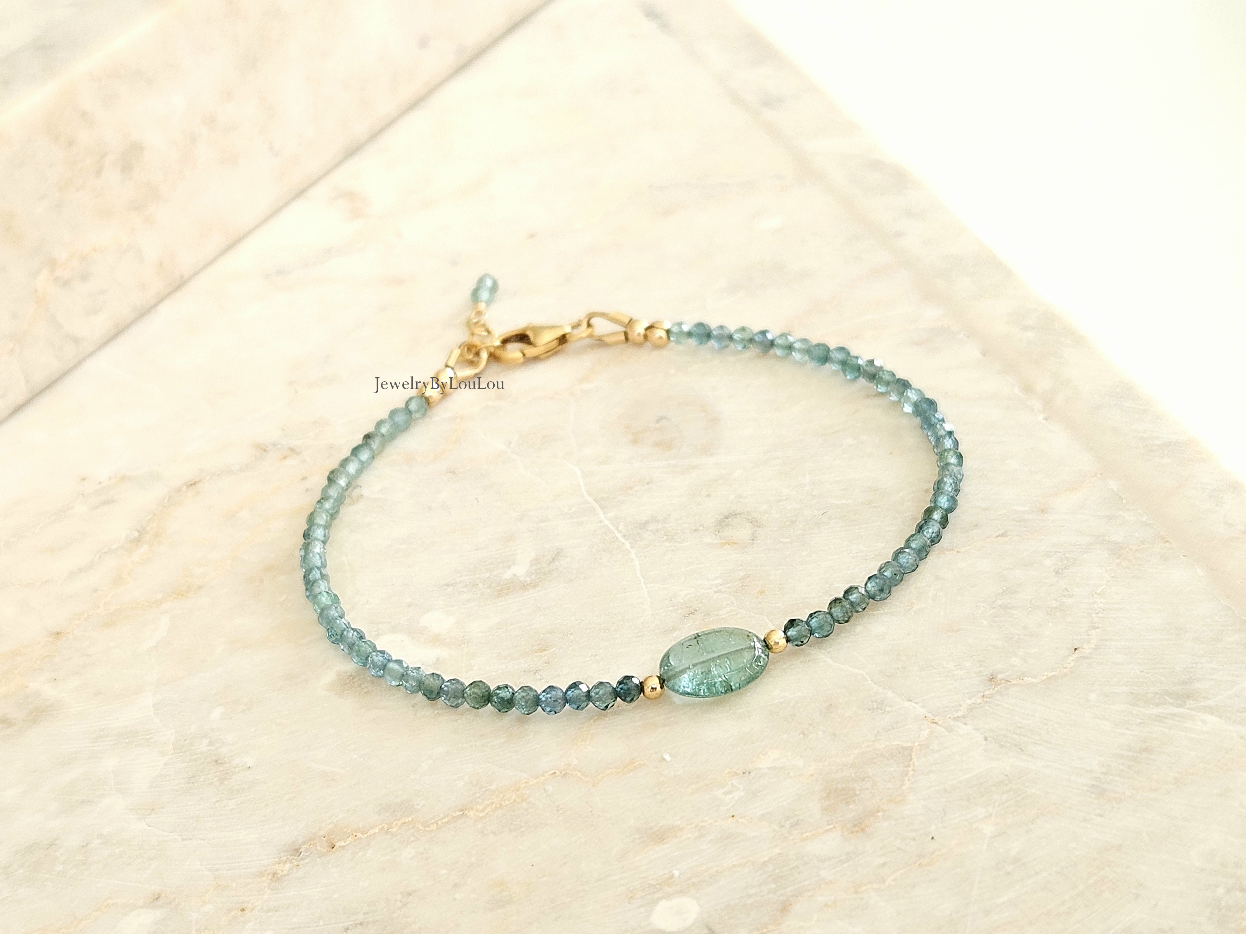 Indicolite tourmaline bracelet 925 sterling silver - 14k goldfilled