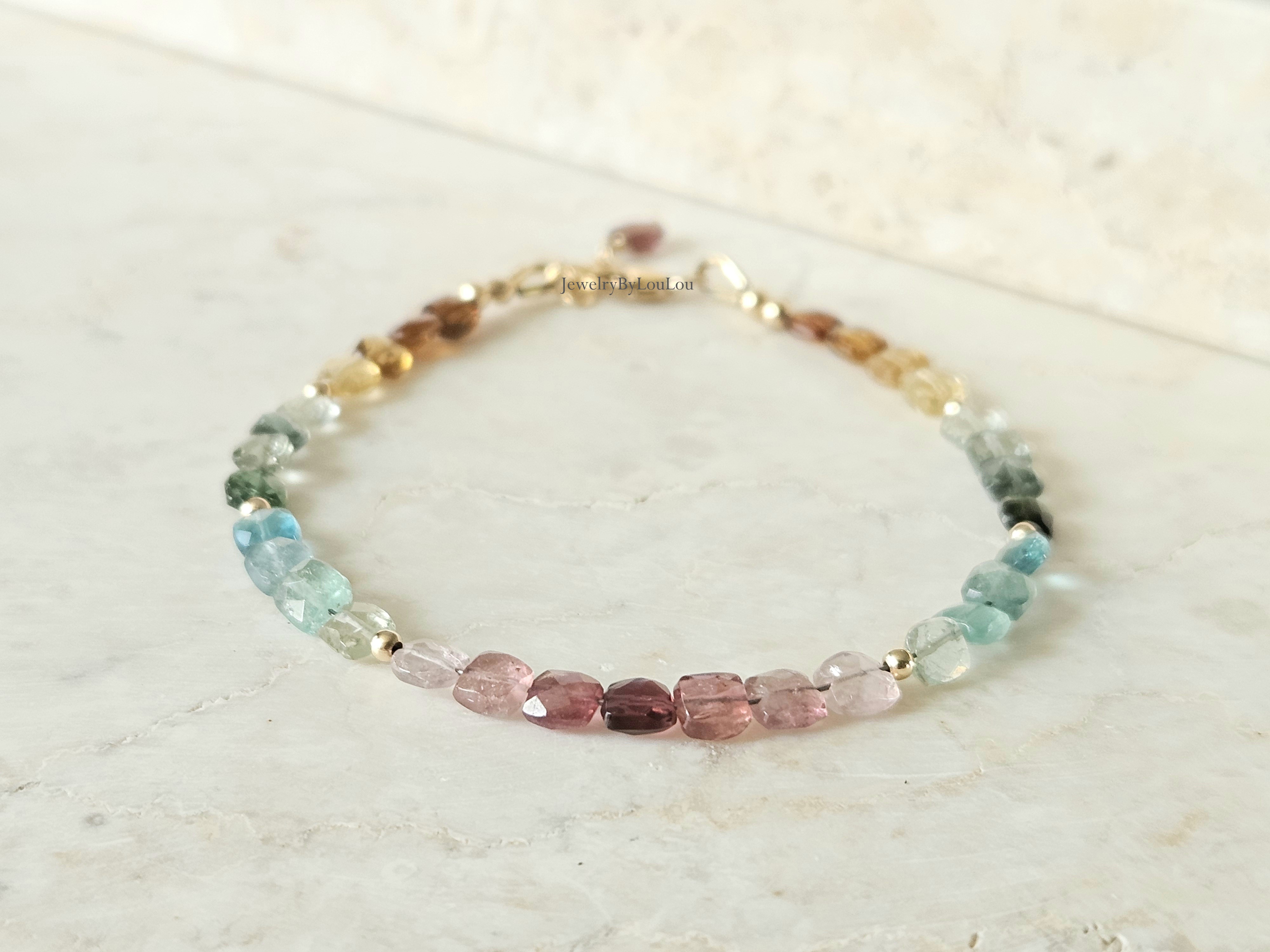 Multi Tourmaline beaded bracelet, 14k goldfilled - 925 sterling silver