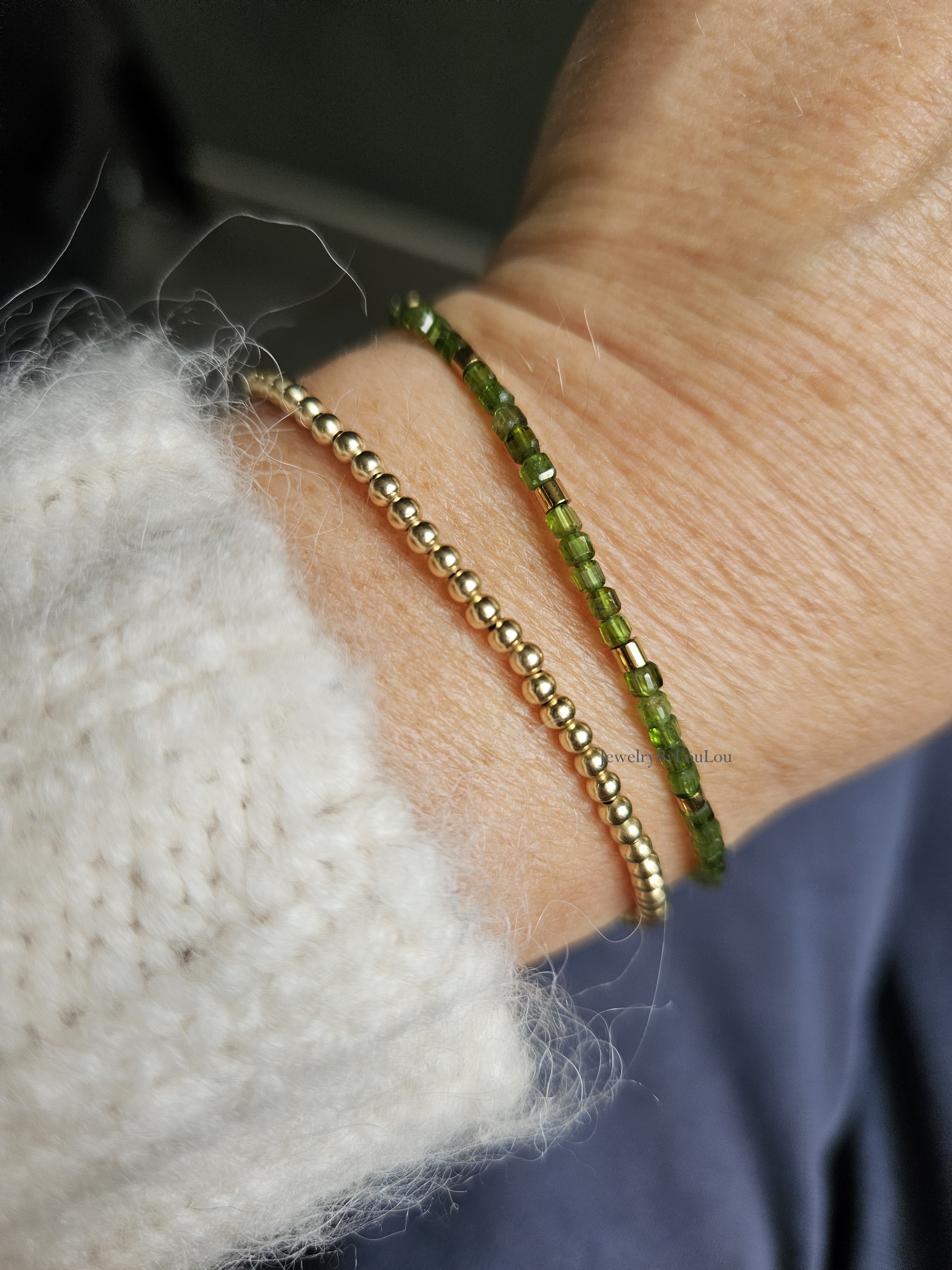 Chroom Diopside beaded bracelet, leverbaar 14k goldfilled - 925 sterling silver