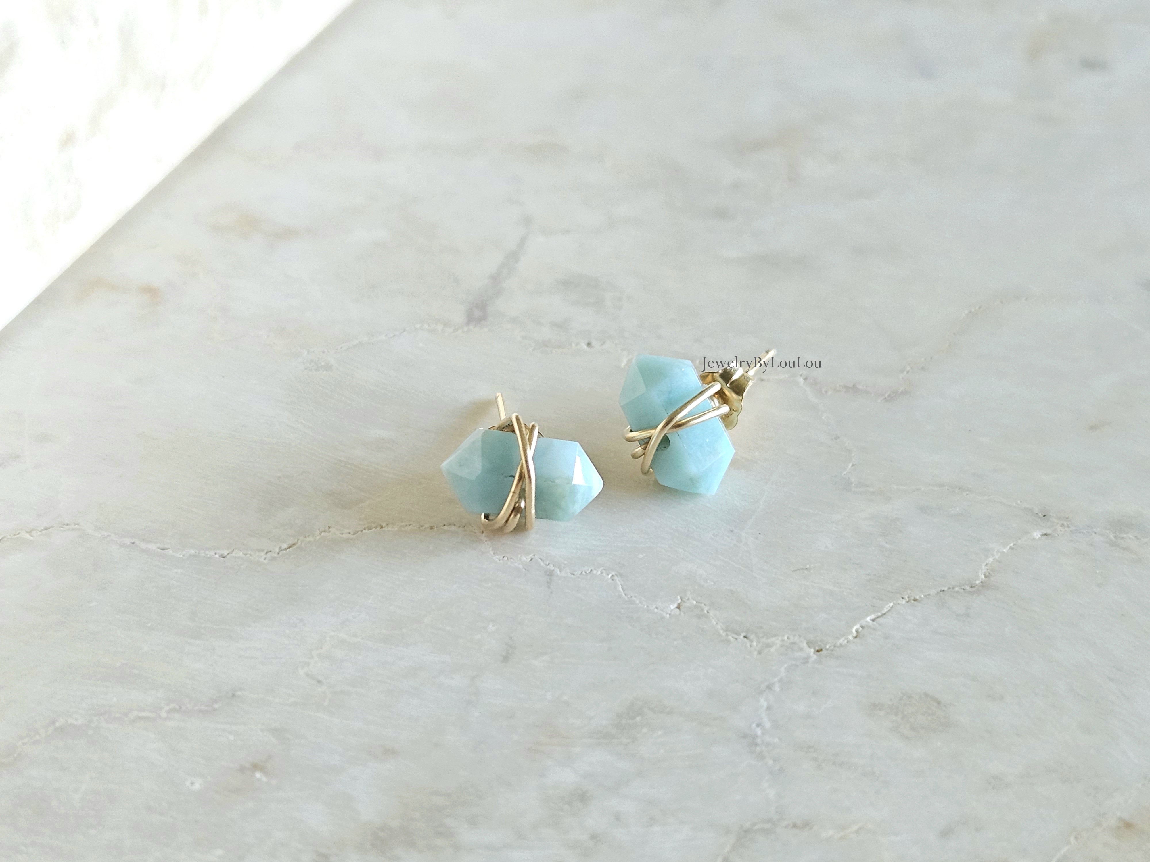 Larimar studs oorbellen  14k goldfilled & 925 sterling zilver