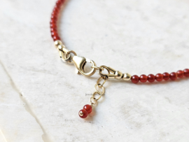 Carneool 2mm kralen armband,  925 sterling zilver & 14k goldfilled