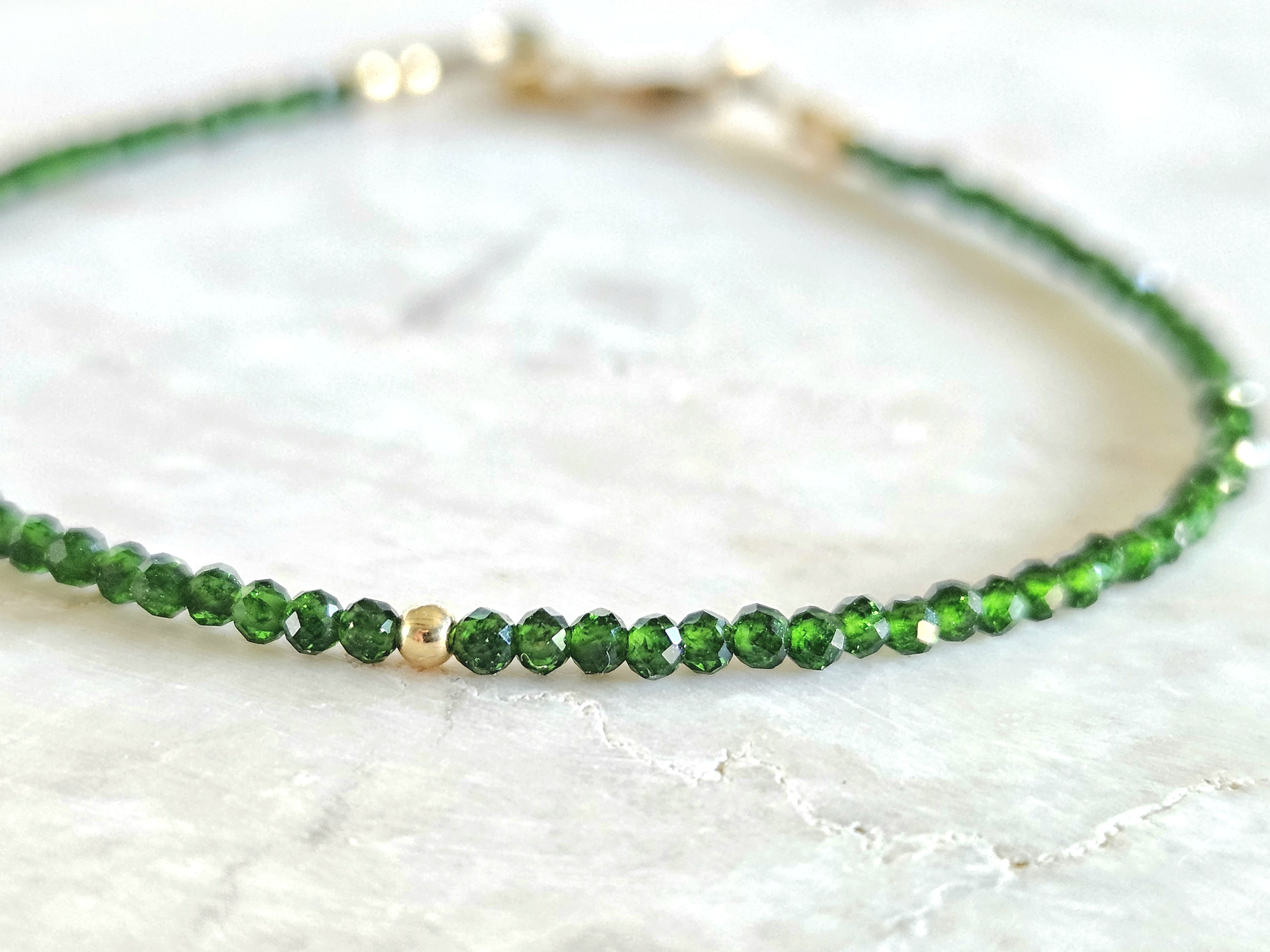 Chroom Diopside 2mm beaded bracelet,  14k goldfilled - 925 sterling silver