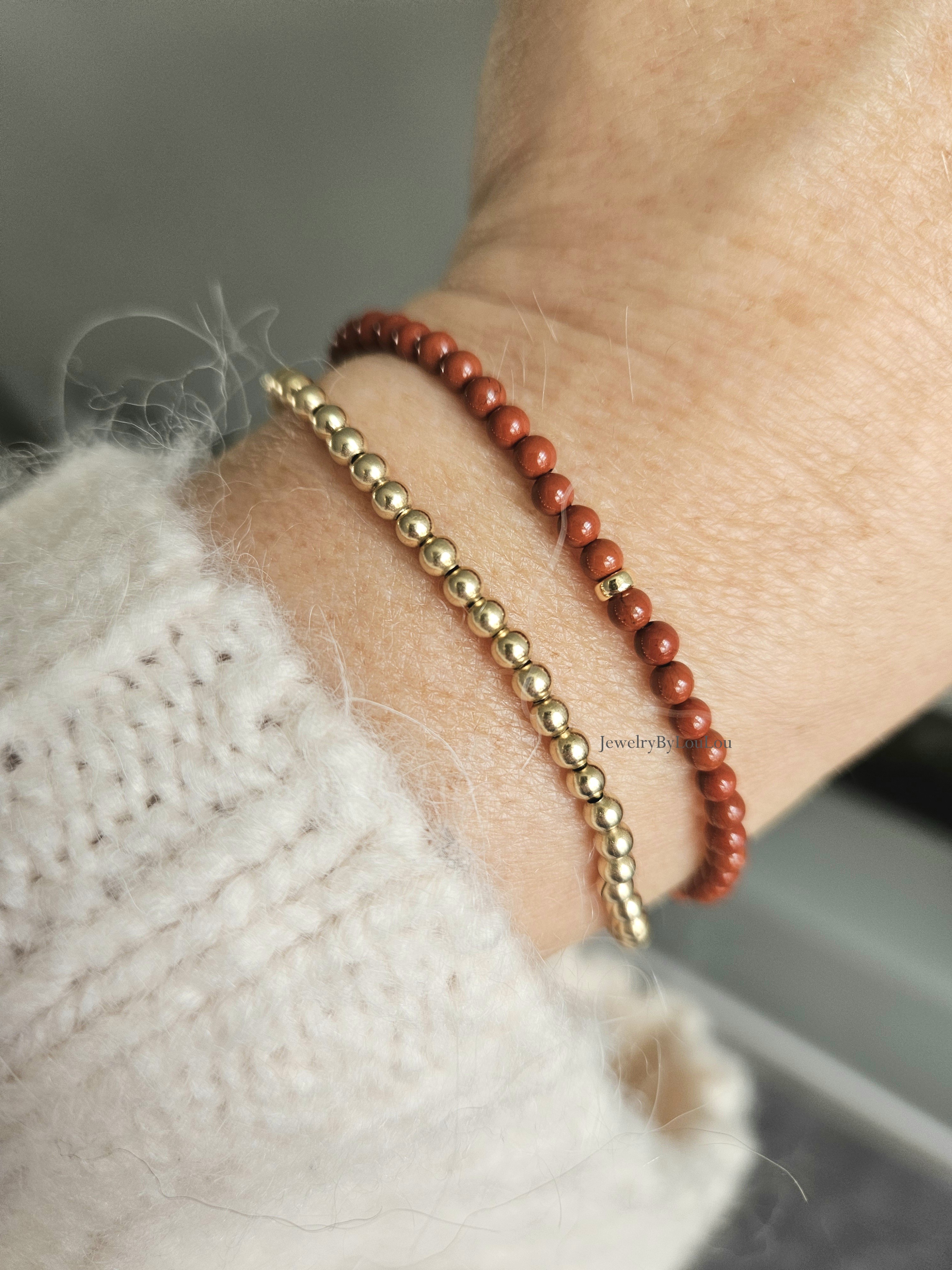 Rode Jaspis kralen armband, 14k goldfilled & 925 sterling zilver