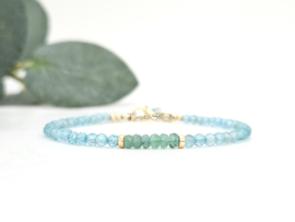 Sky blue Apatiet en Zambiaanse Smaragd edelstenen kralen armband, 14k goldfilled - 925 sterling zilver