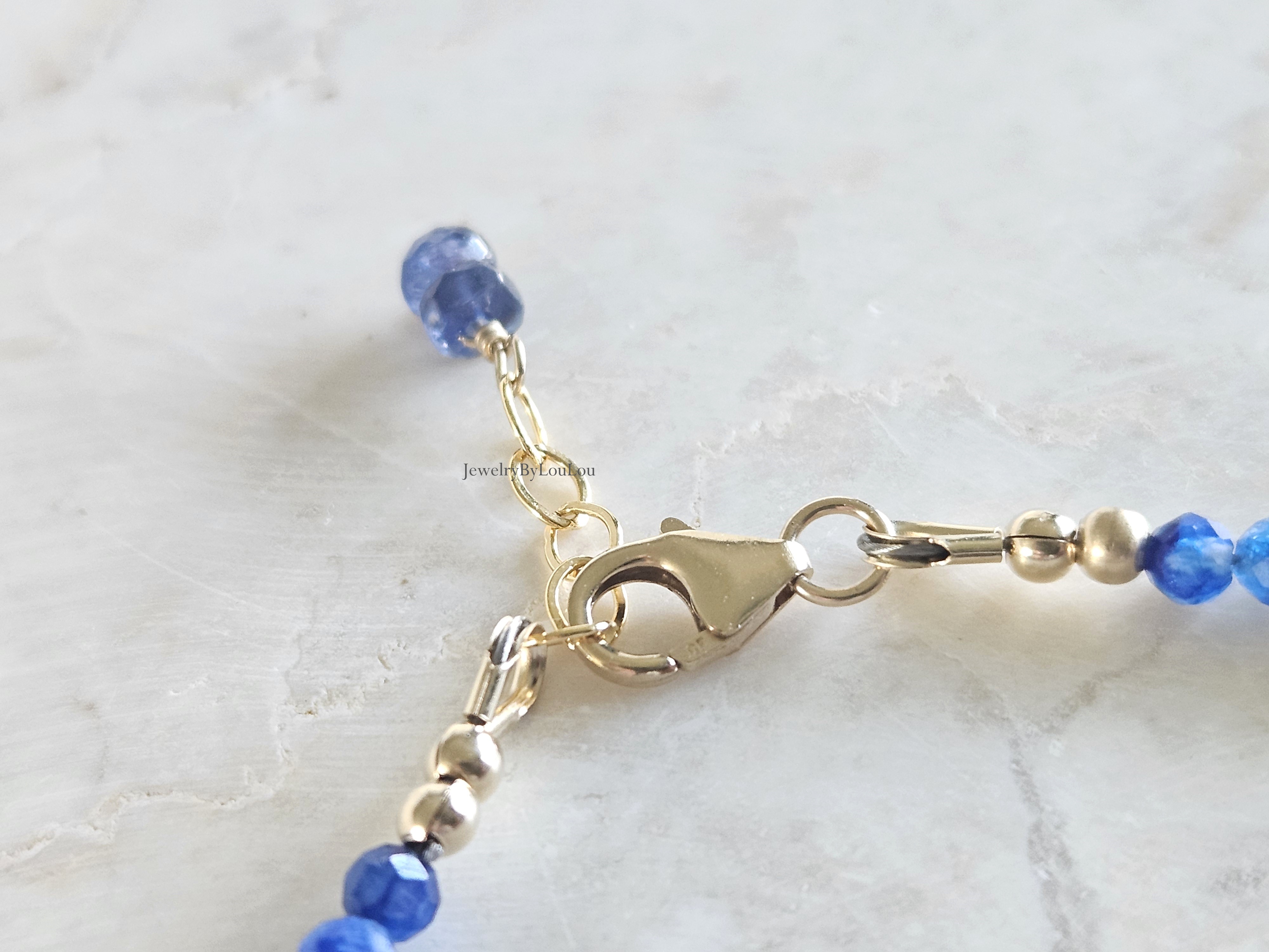 Kyaniet edelstenen kralen armband  14k goldfilled - 925 sterling zilver