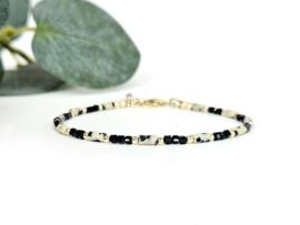 Dalmatiër japis en zwarte onyx armband     925 sterling zilver   -   14k goldfilled