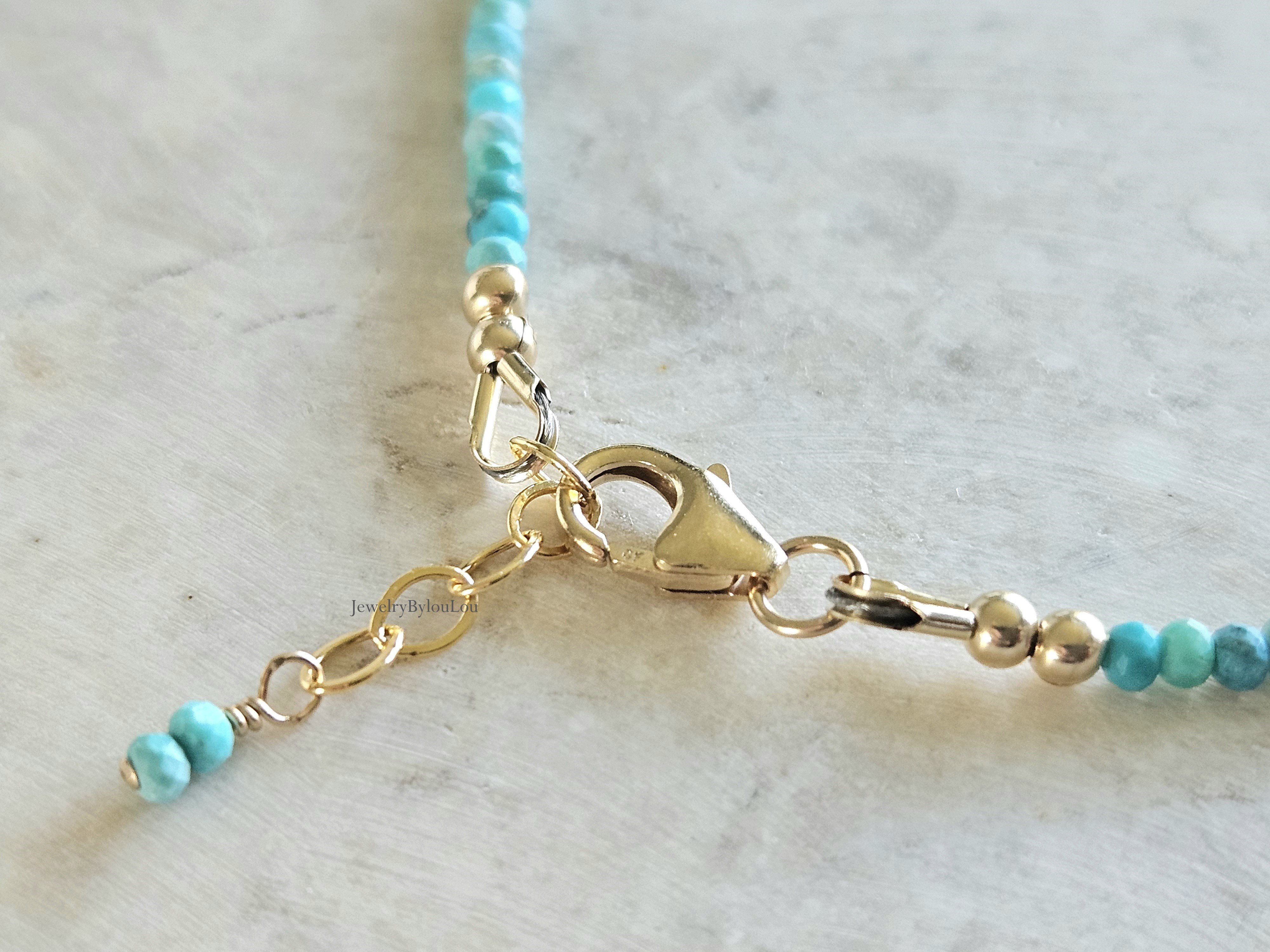 Natuurlijke AAA Arizona Turquoise kralen armbandje, 14k goldfilled - 925 sterling zilver