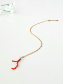Fine necklace with natural Coral branch, 14k gold filled & 925 sterling silver