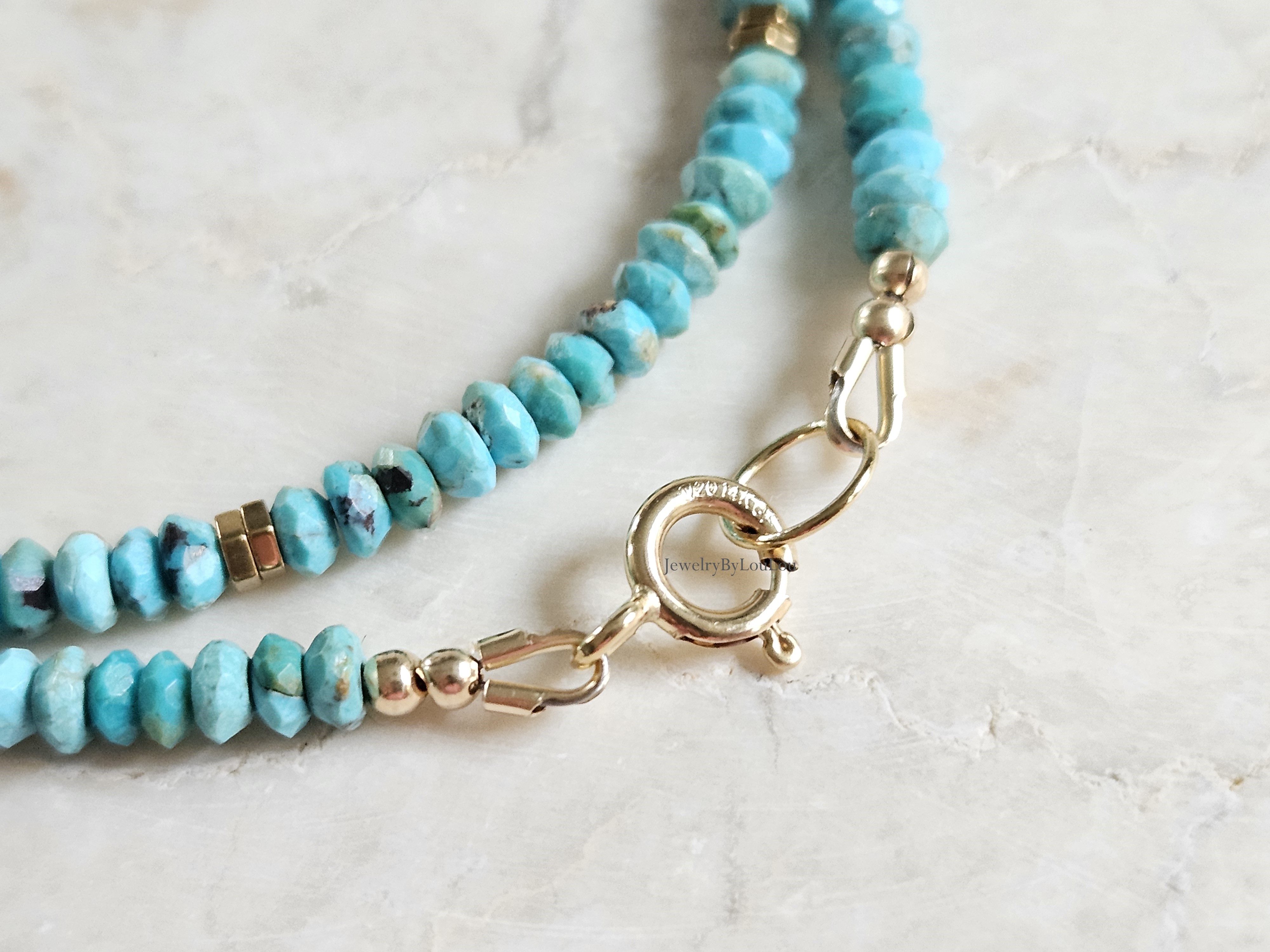 Arizona Turquois beaded necklace, 14k goldfilled - 925 sterling zilver