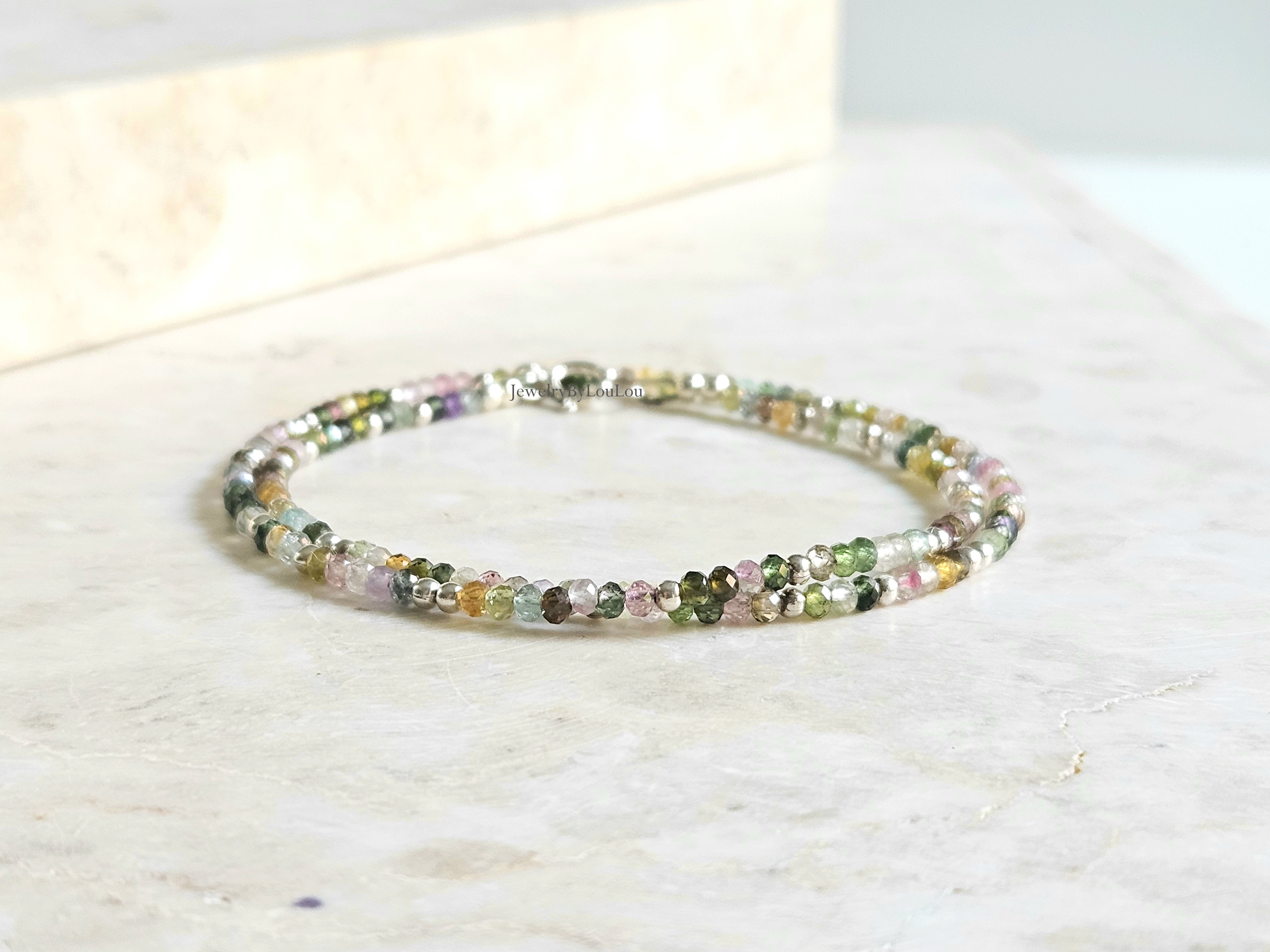 Multi toermalijn kralen ketting, 14k goldfilled - 925 sterling zilver