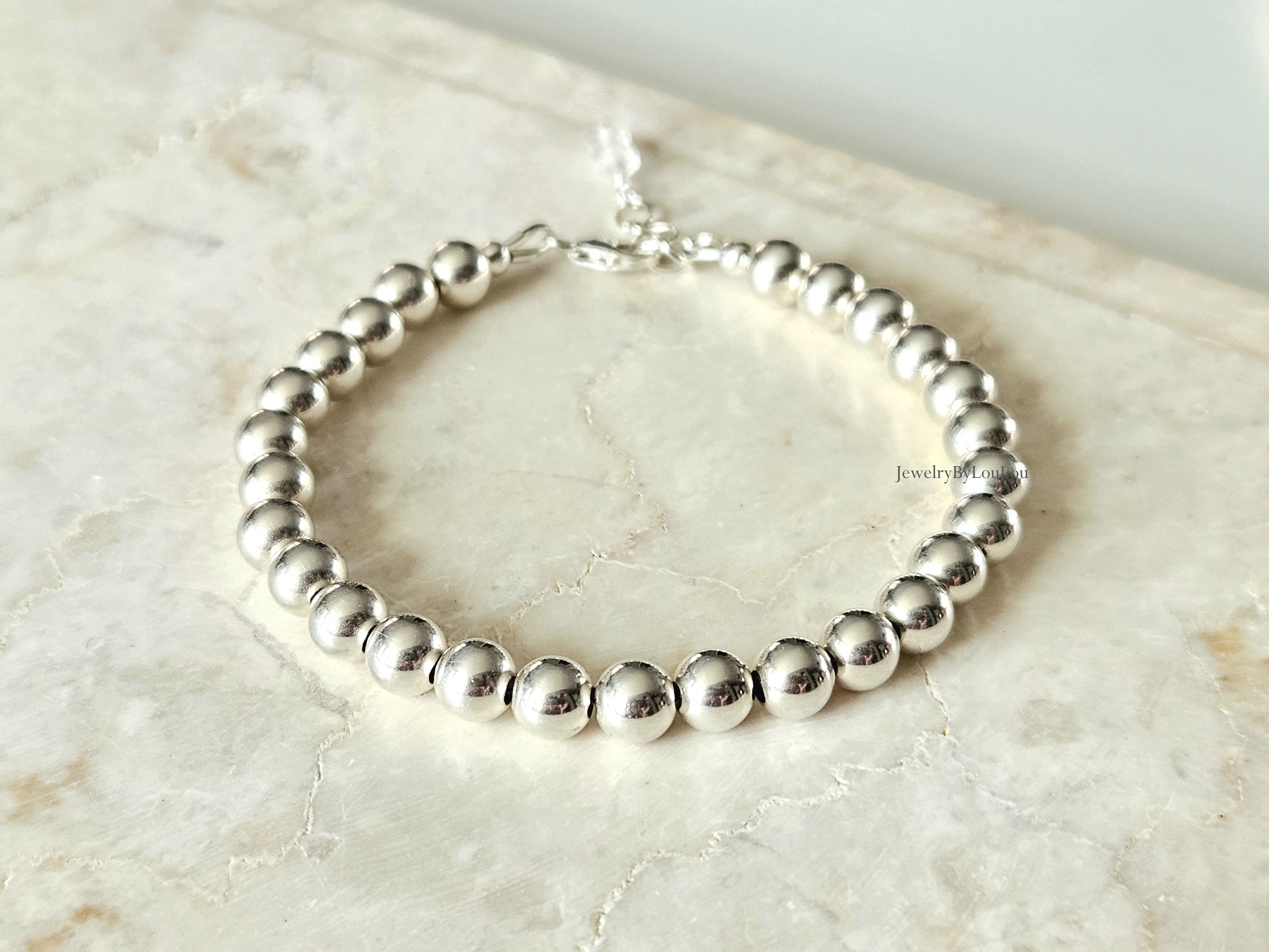 925 sterling zilver kralen armband 6mm, leverbaar met sluiting - elastiek
