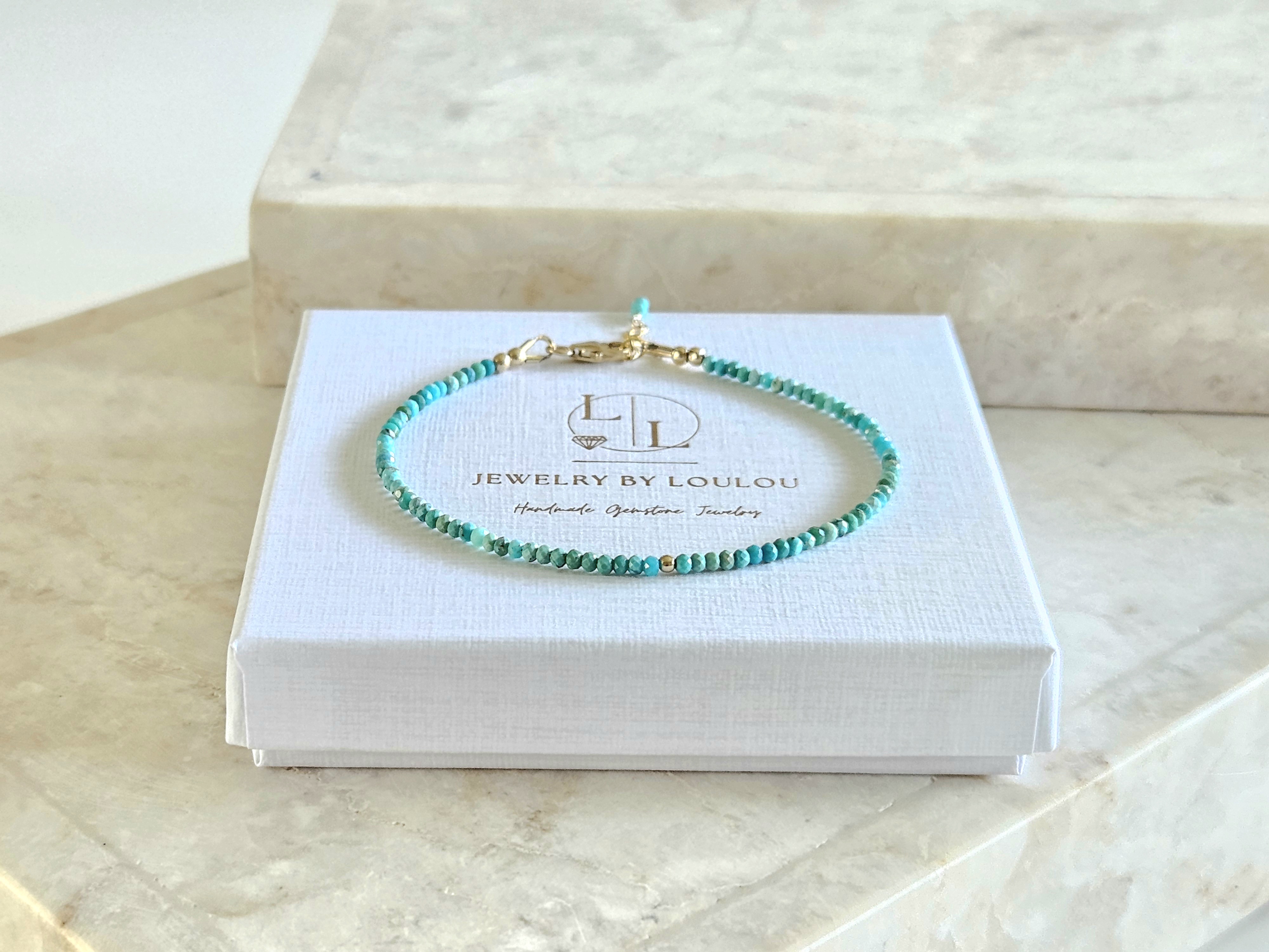 Natuurlijke AAA Arizona Turquoise kralen armbandje, 14k goldfilled - 925 sterling zilver