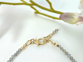 Labradoriet en blauwe ruwe diamant edelstenen kralen armband ,  925 sterling zilver - 14k goldfilled