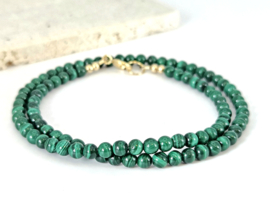 Malachite beaded necklace, 14k goldfilled - 925 sterling silver