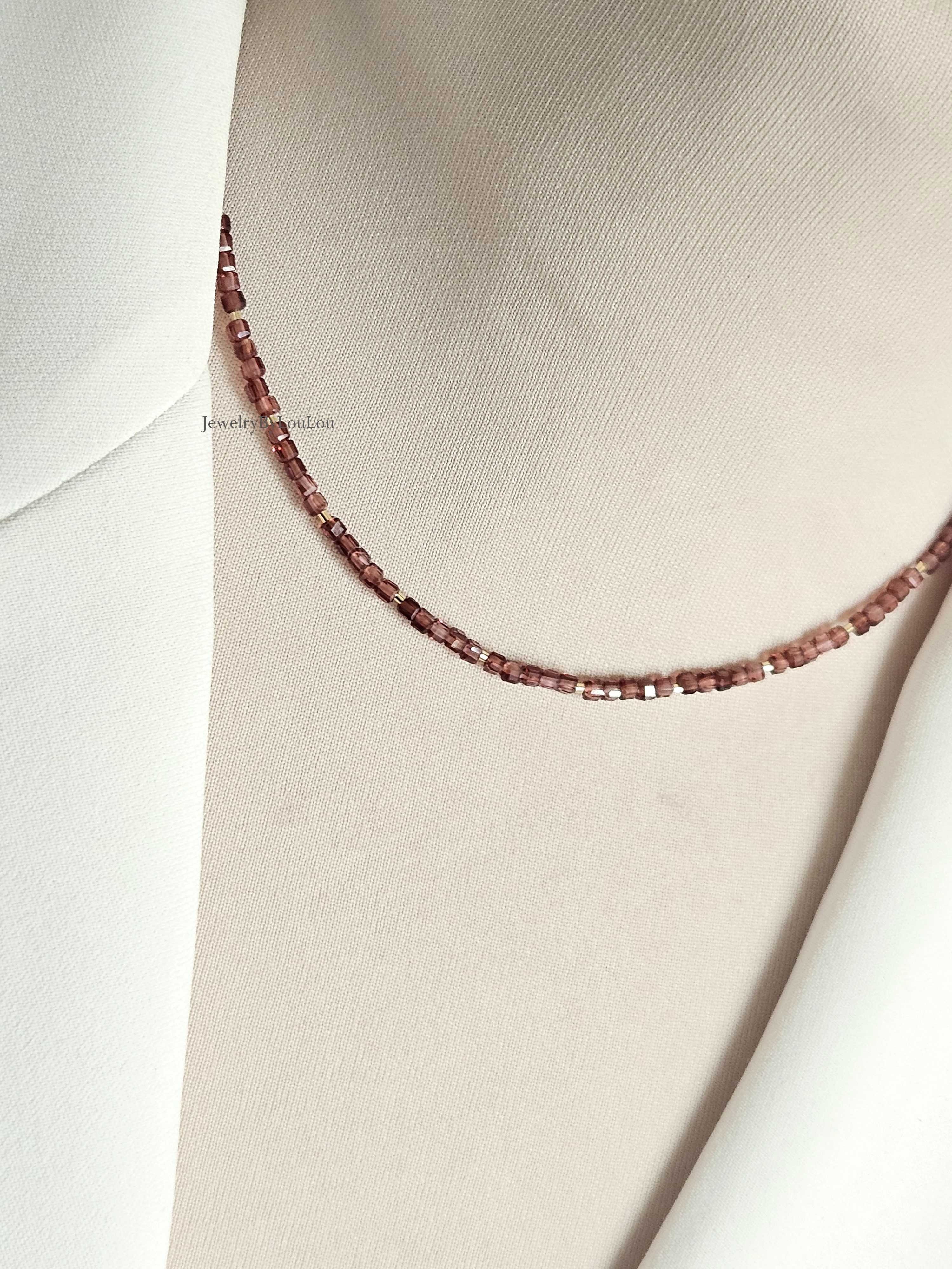 AAA Malaya Granaat kralen ketting choker, 14k goldfilled - 925 sterling zilver