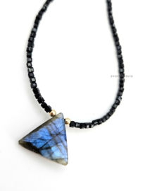Labradoriet en zwarte spinel kralen ketting, 14k goldfilled - 925 sterling zilver