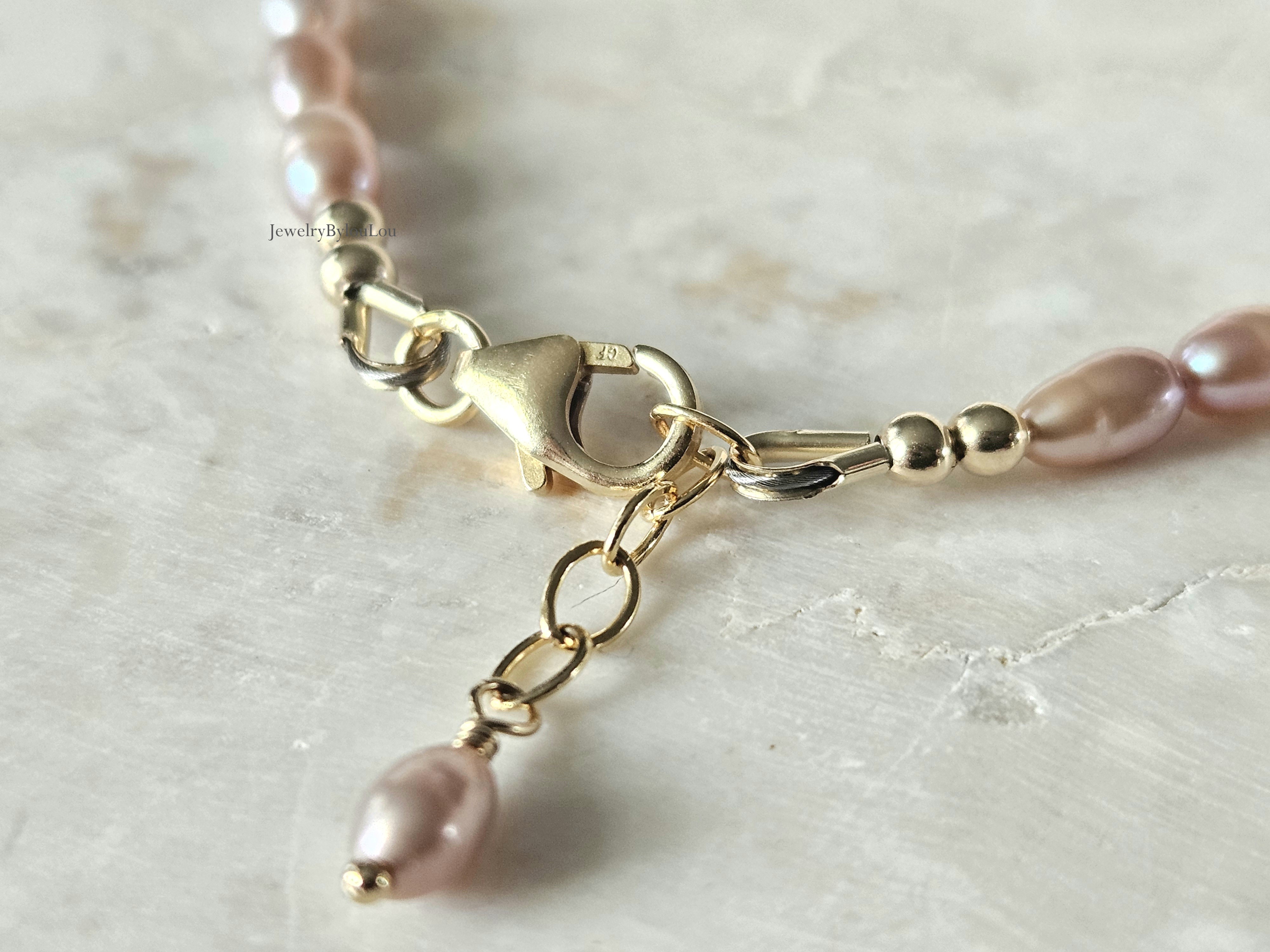 Zacht roze zoetwaterparel kralen armband ,  925 sterling zilver - 14k goldfilled