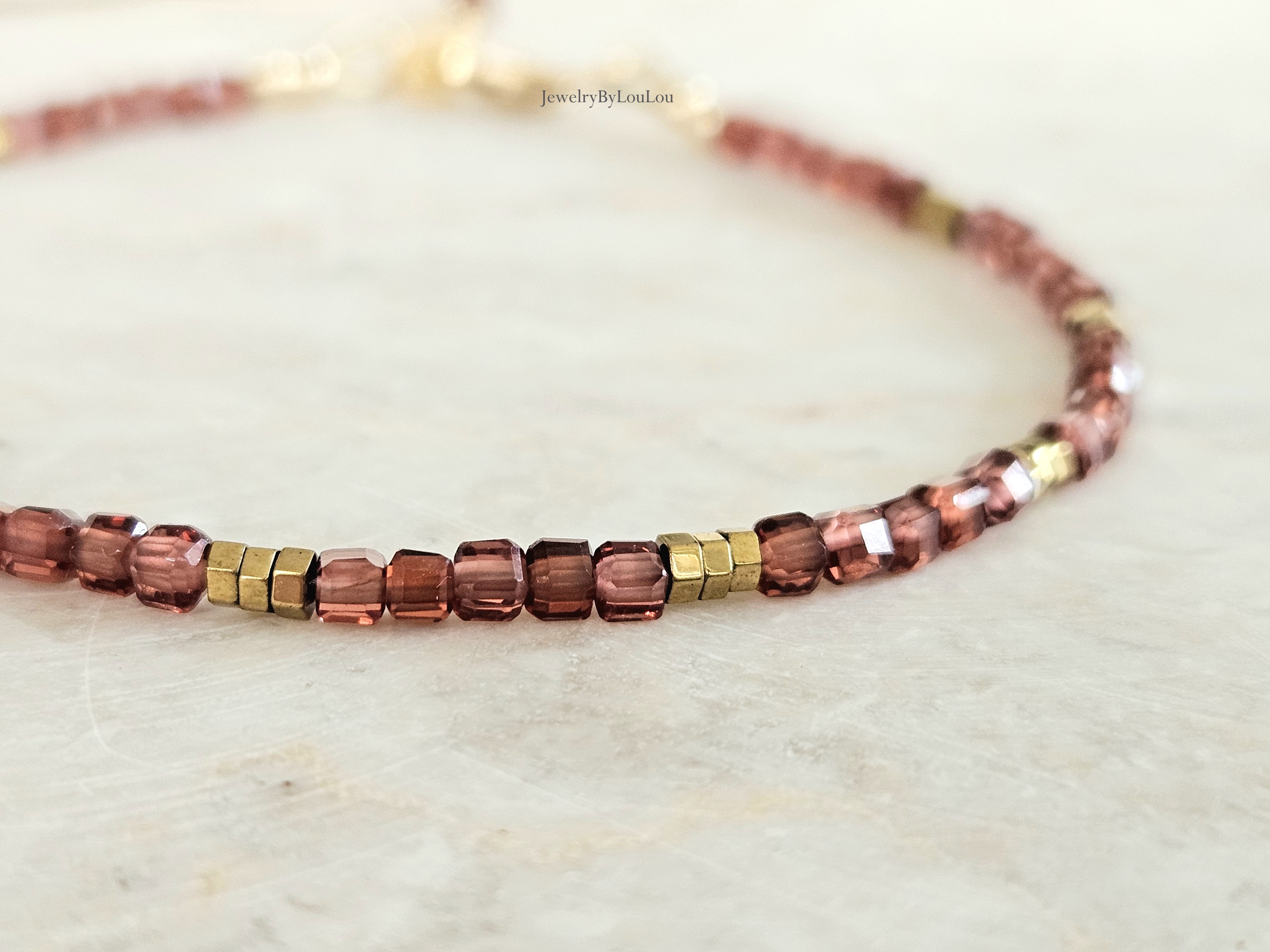 AAA Malaya Granaat en Hematiet kralen armband  14k goldfilled - 925 sterling zilver