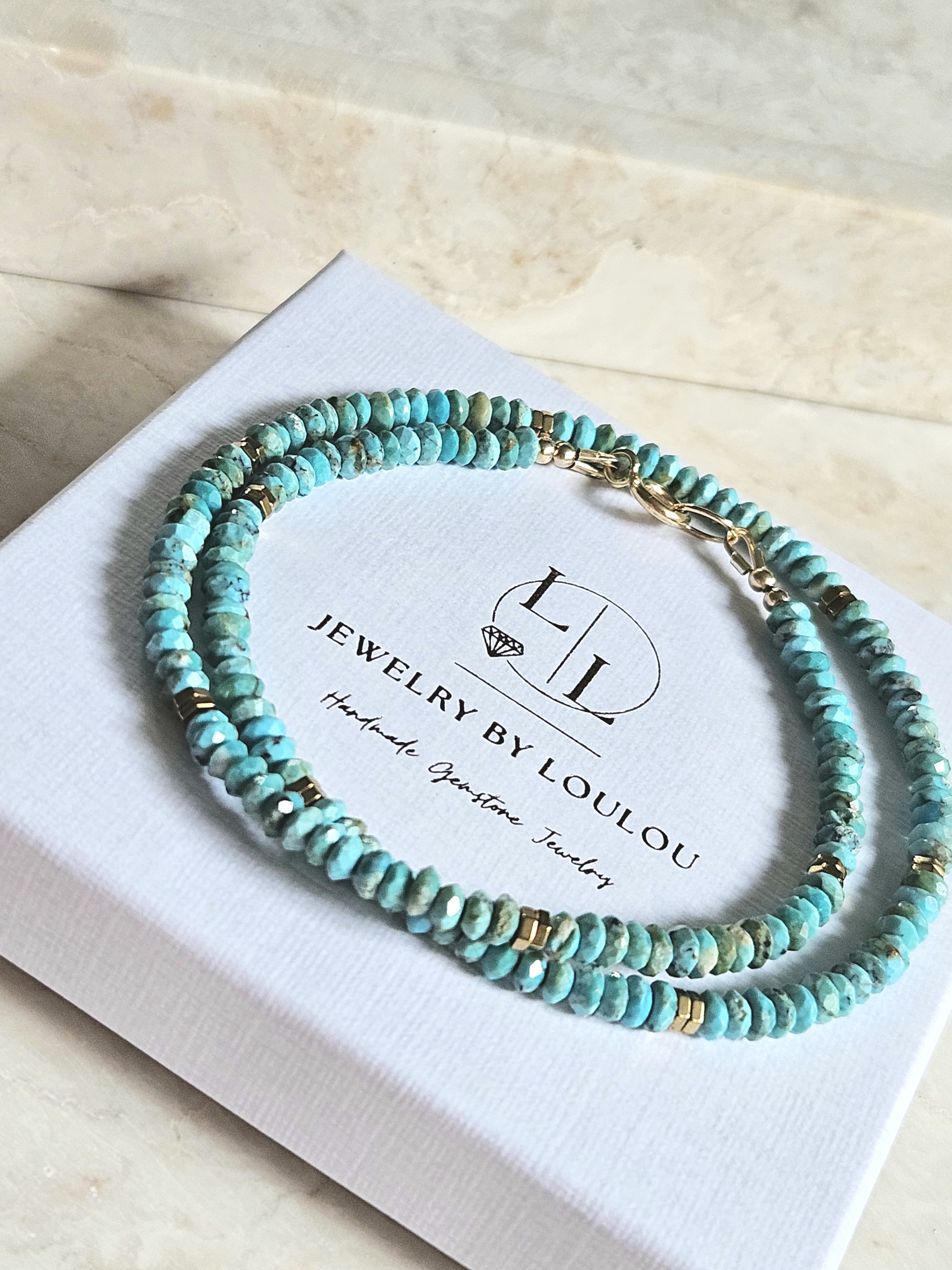 Arizona Turquois beaded necklace, 14k goldfilled - 925 sterling zilver