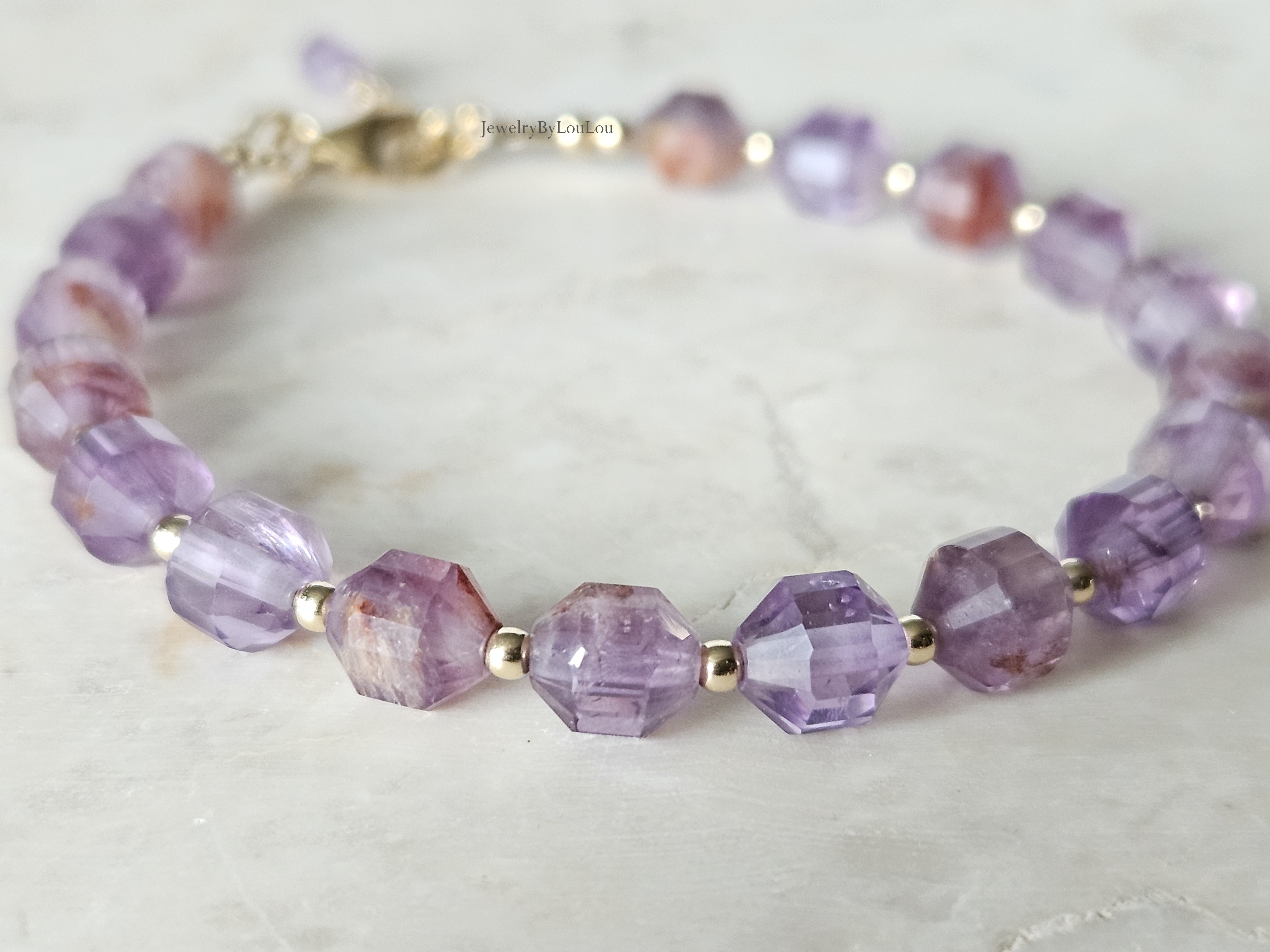Super 7 gemstone beaded bracelet,  925 sterling silver - 14k goldfilled