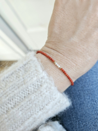 Italian Coral & Rice Freshwater Pearl beaded Bracelet, 14k Goldfilled & 925 Sterling Silver