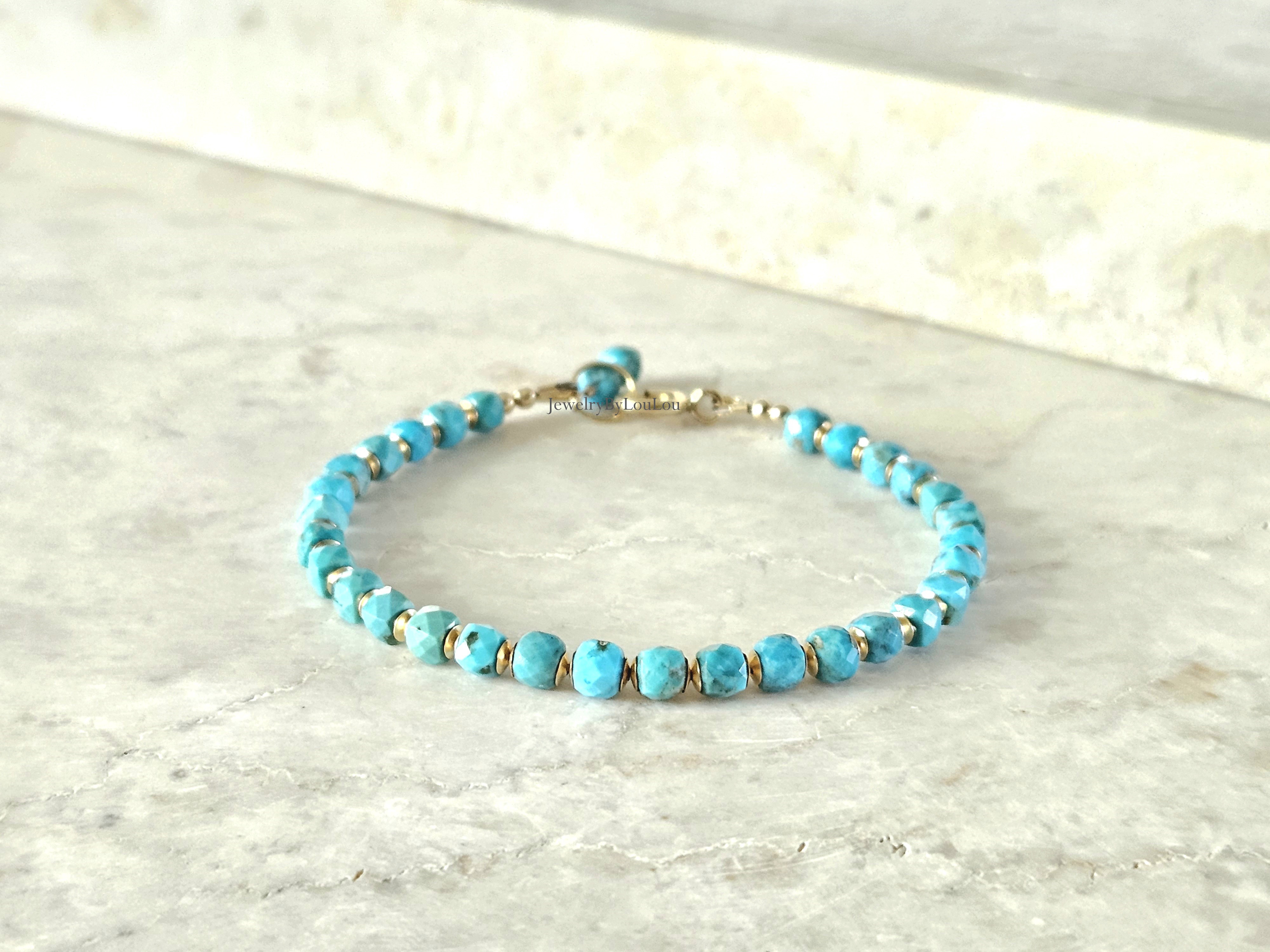 Natuurlijke Arizona Turquoise kralen armbandje, 14k goldfilled