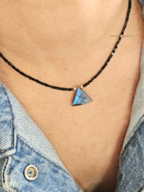 Labradoriet en zwarte spinel kralen ketting, 14k goldfilled - 925 sterling zilver