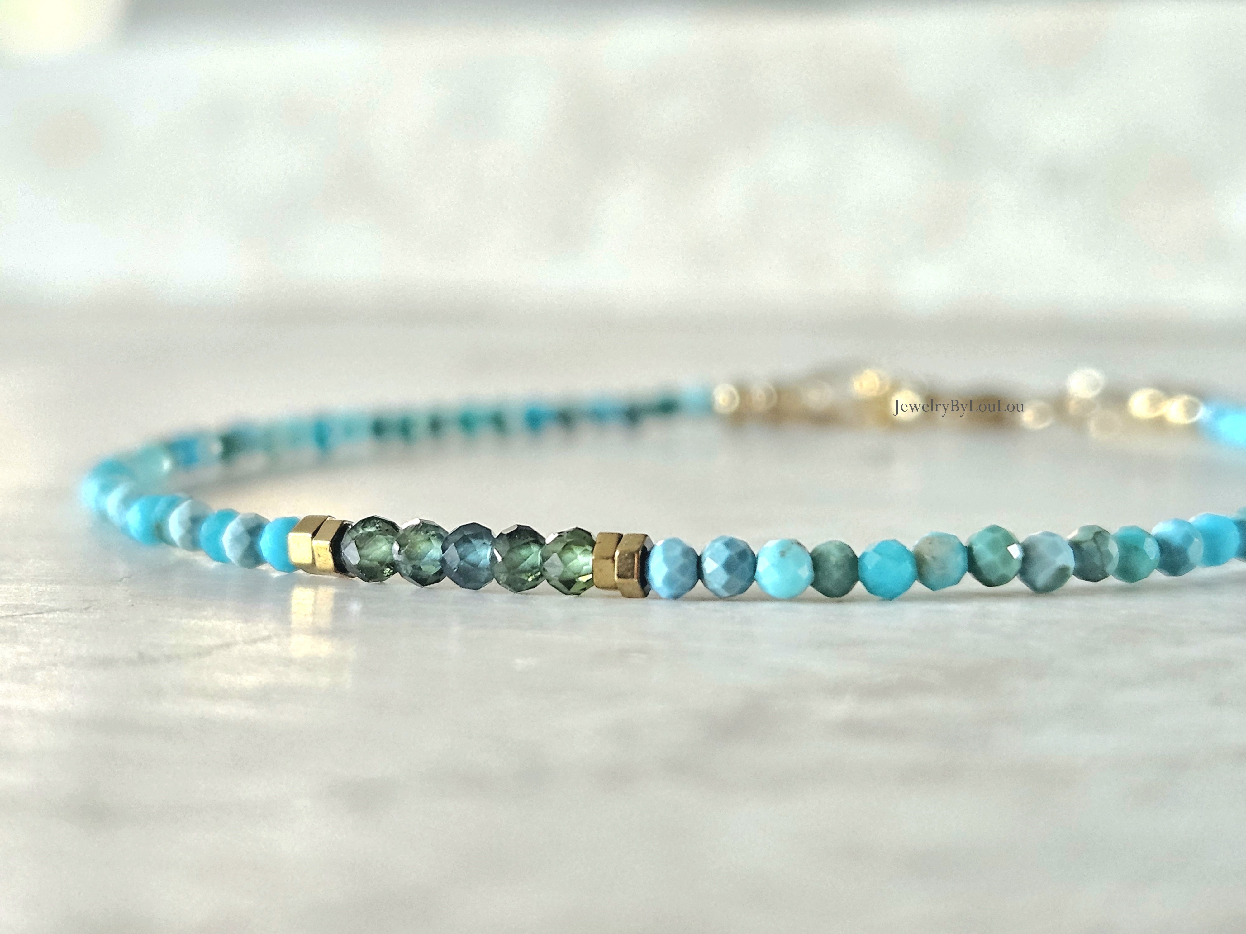 Arizona Turquoise en neon Apatiet edelstenen kralen armband, leverbaar 14k goldfilled - 925 sterling zilver