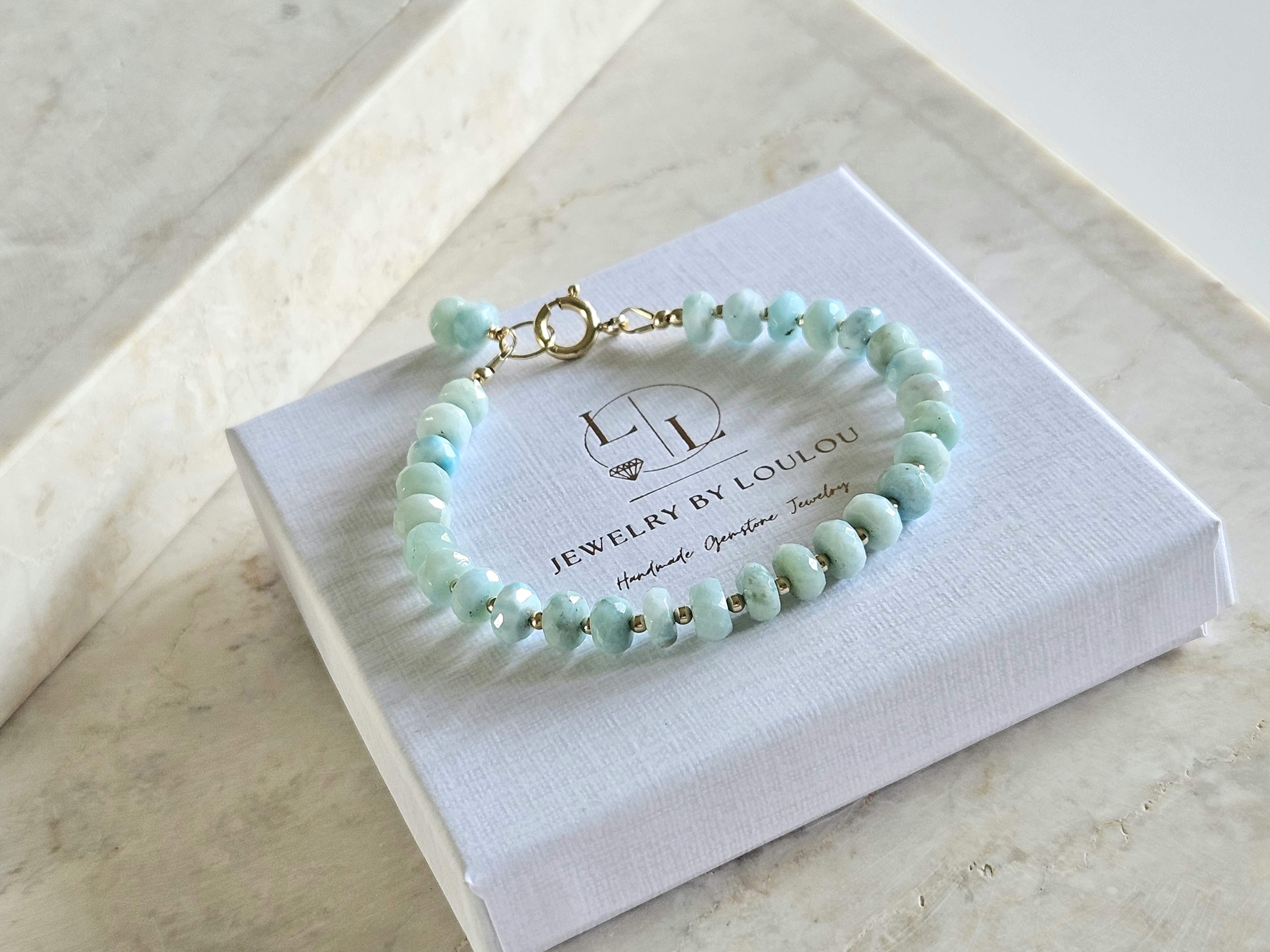 Larimar kralen armband  14k goldfilled & 925 sterling zilver