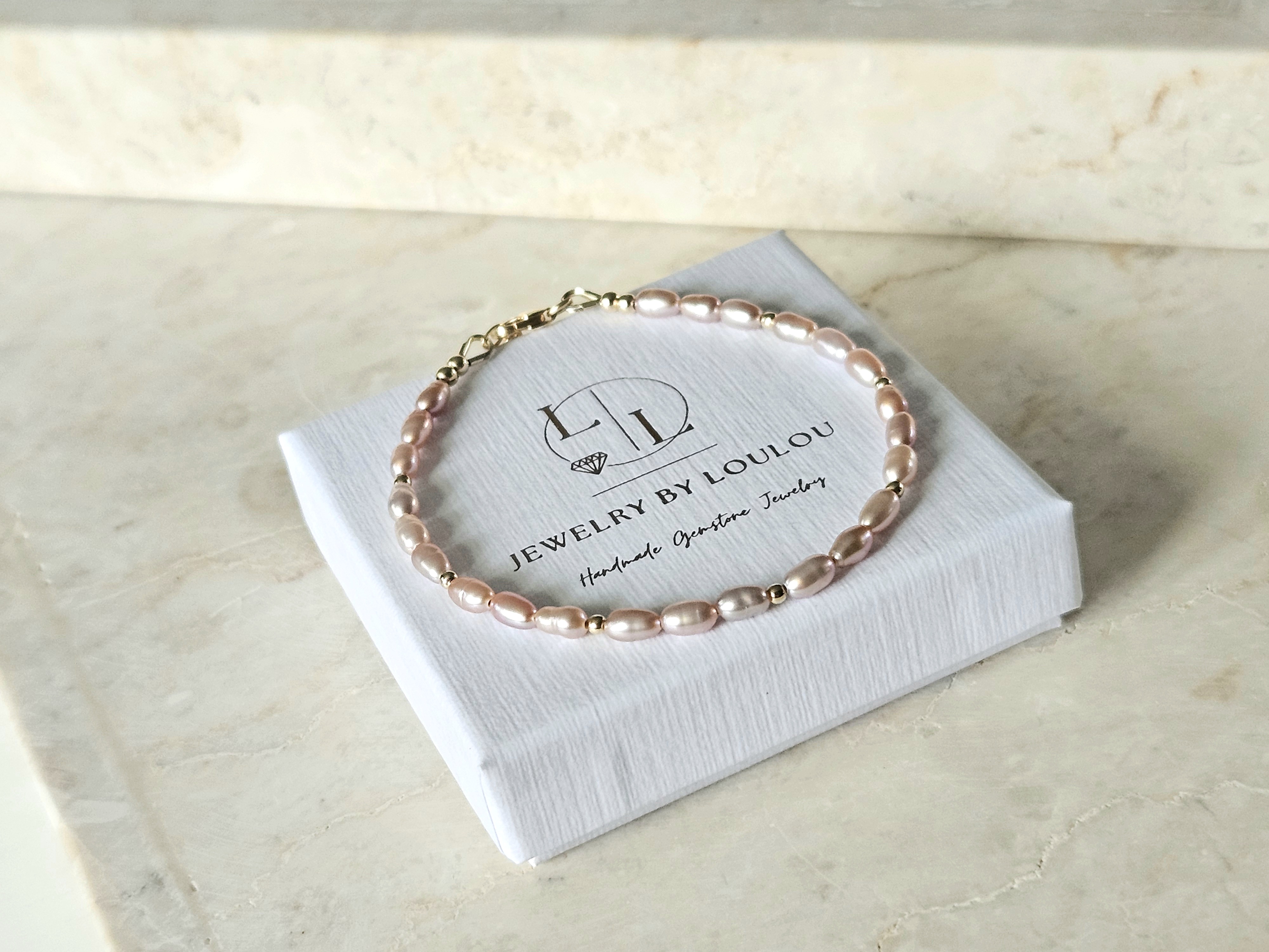 Zacht roze zoetwaterparel kralen armband ,  925 sterling zilver - 14k goldfilled