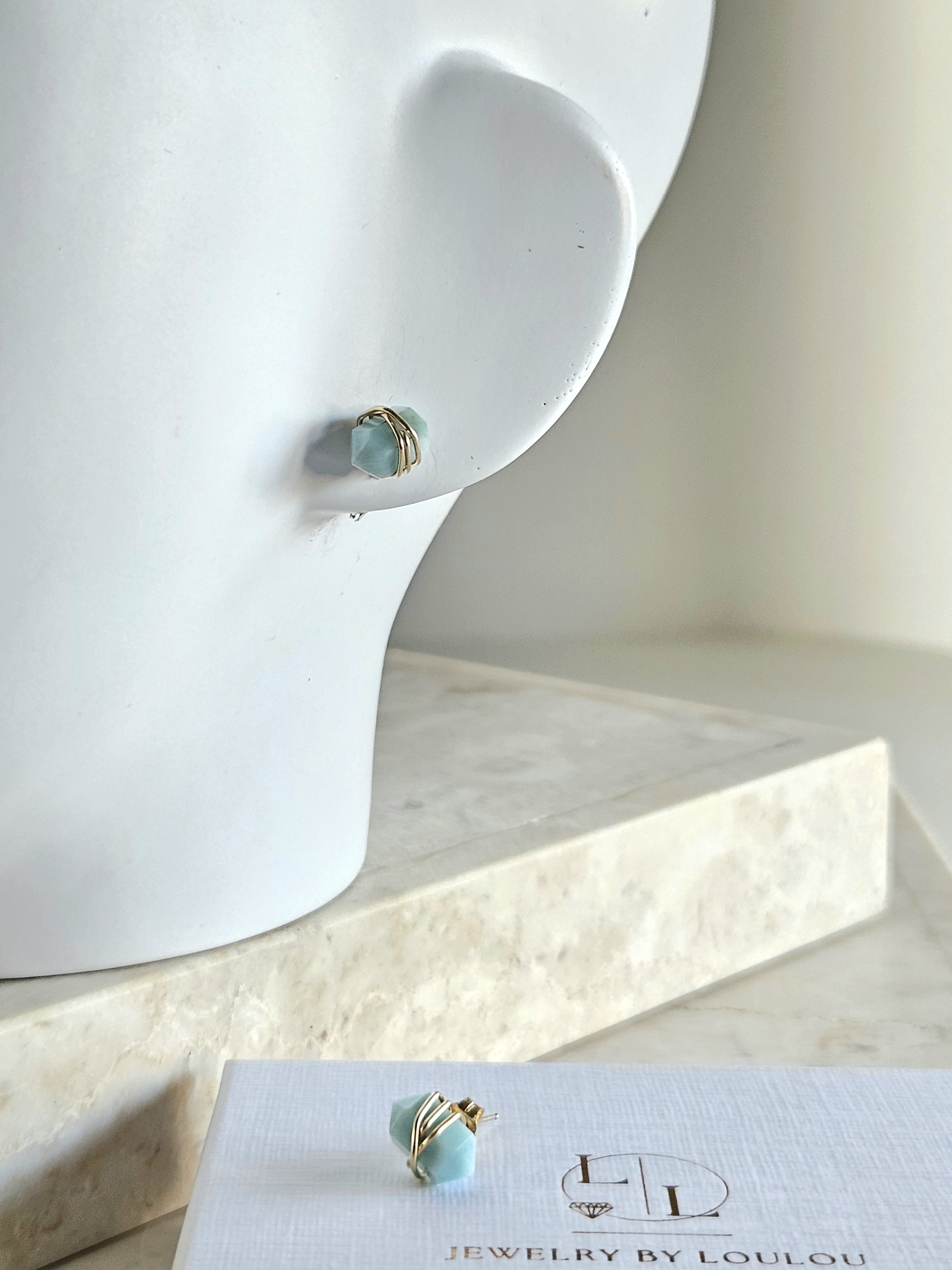 Larimar studs oorbellen  14k goldfilled & 925 sterling zilver