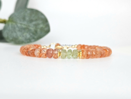 Zonnesteen en Tsavoriet edelstenen kralen armband  14k goldfilled & 925 sterling zilver
