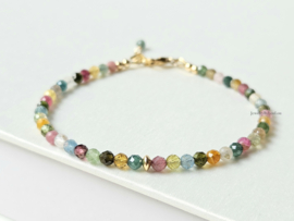 Multi Toermalijn kralen armband, 14k goldfilled & 925 sterling zilver