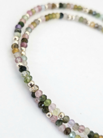 Multi toermalijn kralen ketting, 14k goldfilled - 925 sterling zilver