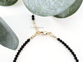 Zwart Onyx edelstenen kralen armband, leverbaar  in 14k goldfilled & 925 sterling zilver