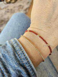 Carnelian 2mm beaded bracelet, 925 sterling silver & 14k goldfilled