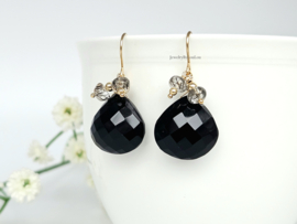 Zwarte Onyx en Toermalijnkwarts kralen oorbellen, leverbaar in 14k goldfilled & 925 sterling zilver