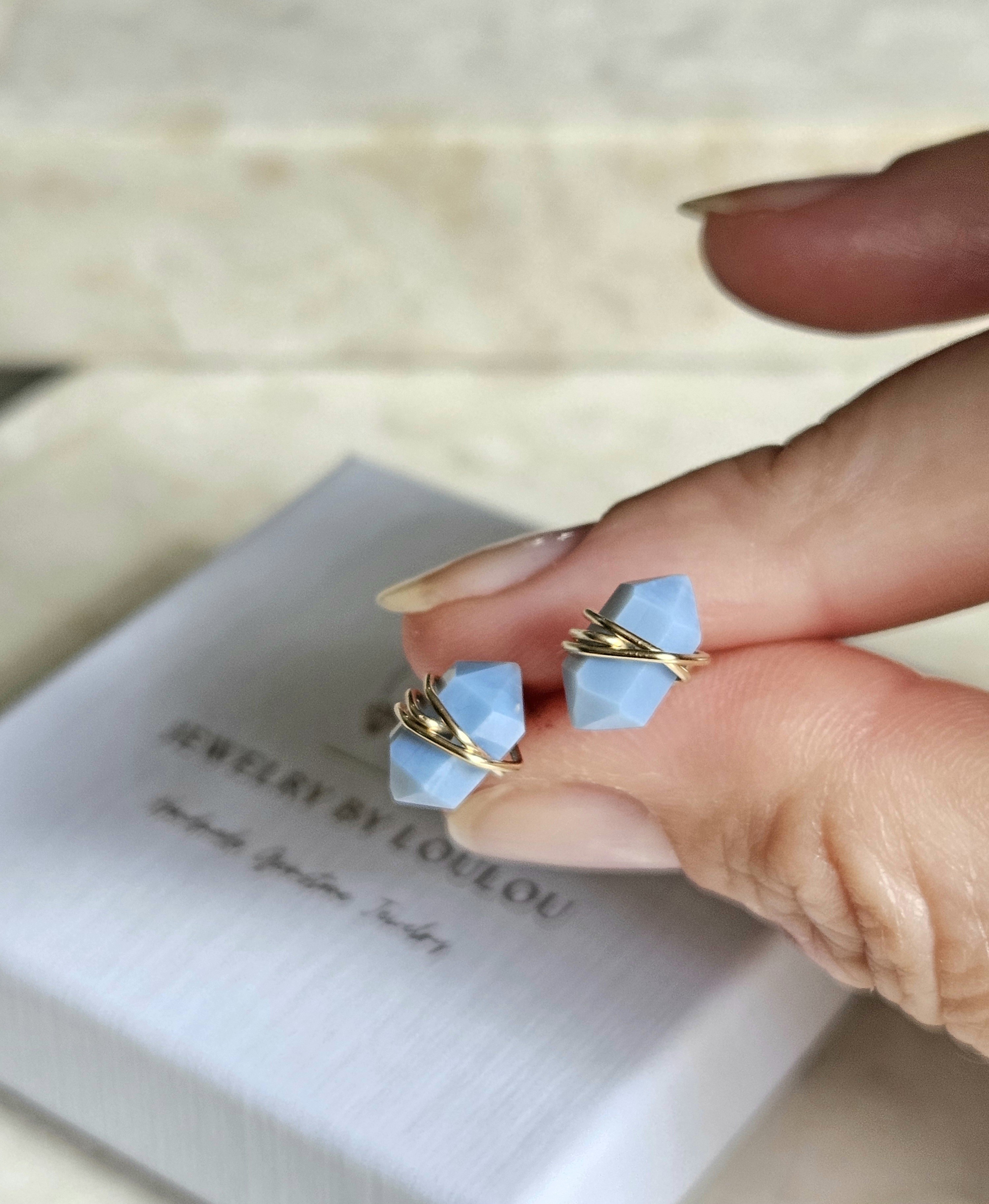 Blue Opal stud earrings  14k goldfilled & 925 sterling silver