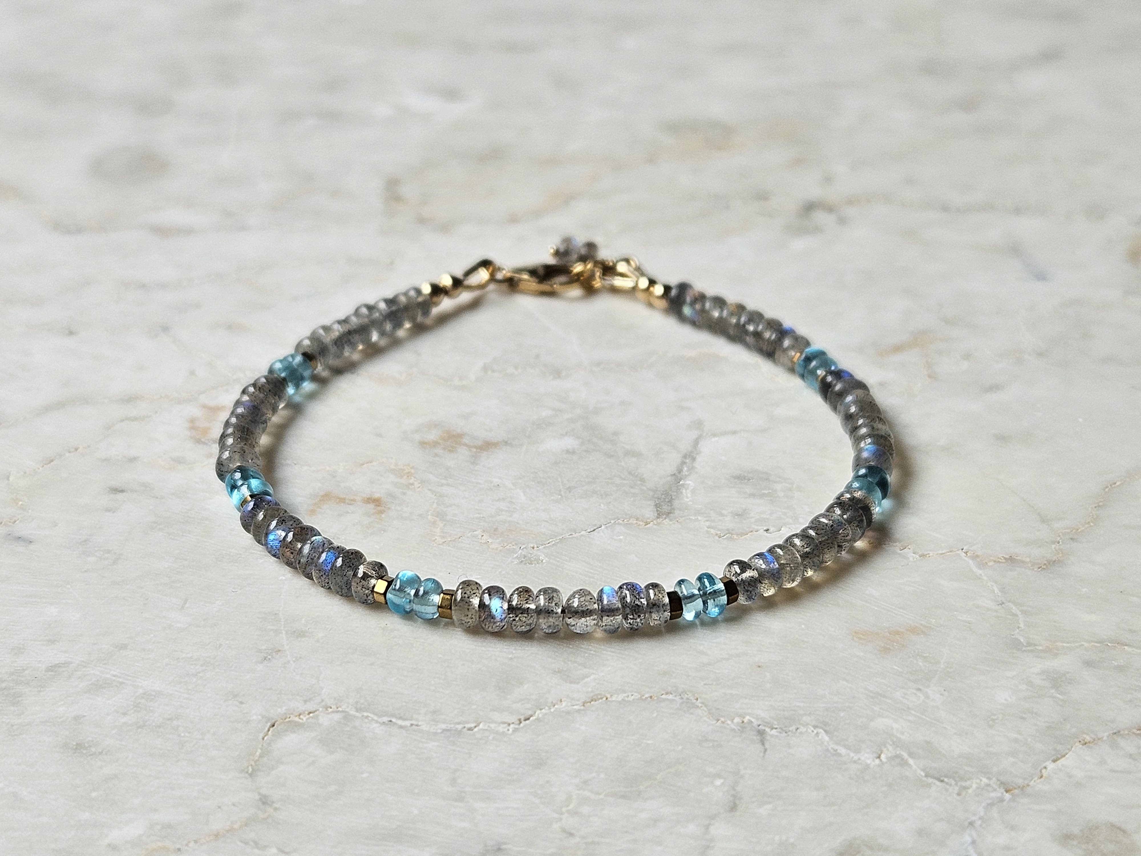 Labradoriet en Apatiet edelstenen kralen armband ,  925 sterling zilver - 14k goldfilled