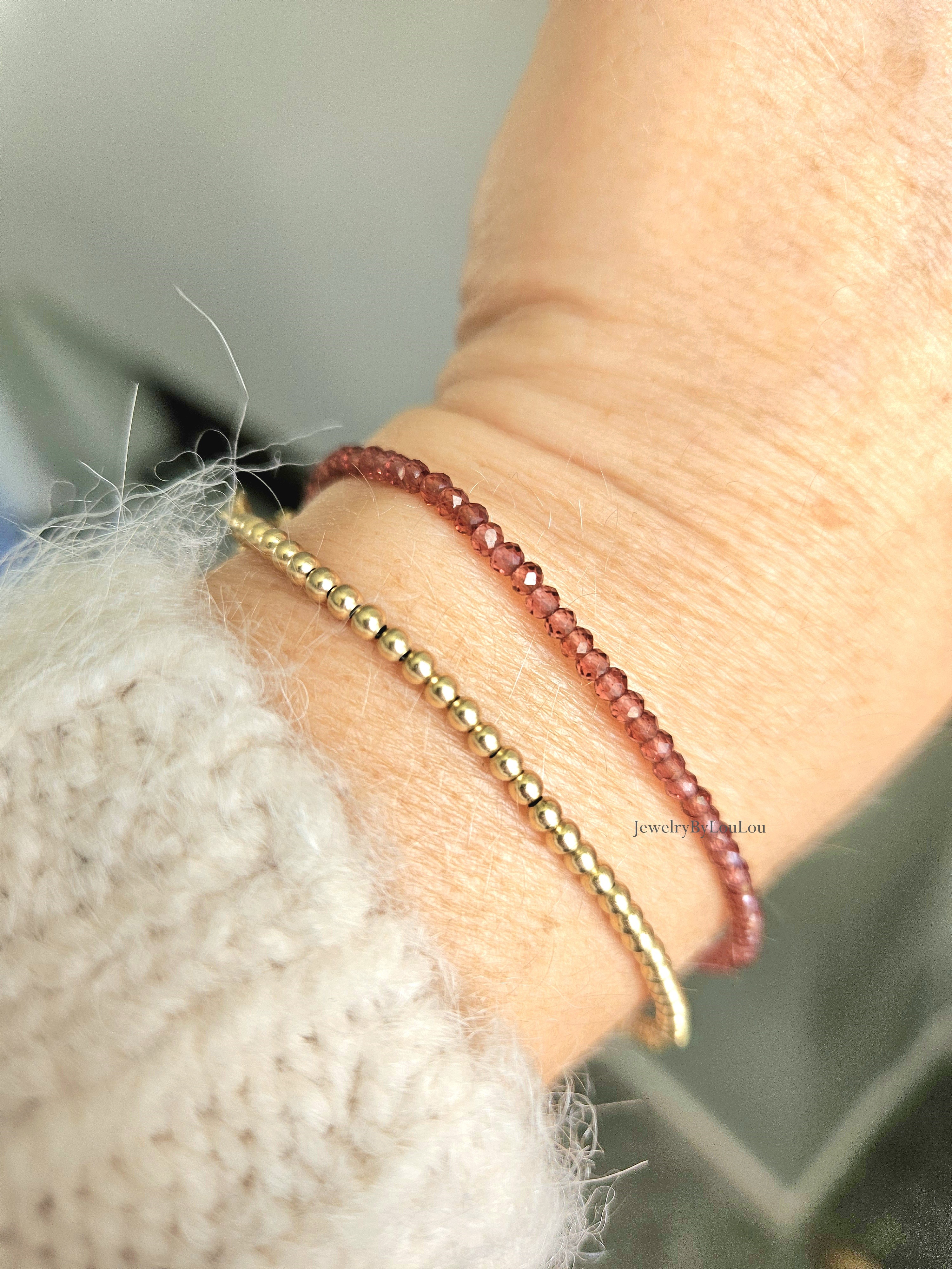 AAA Malaya Granaat  kralen armband  14k goldfilled - 925 sterling zilver