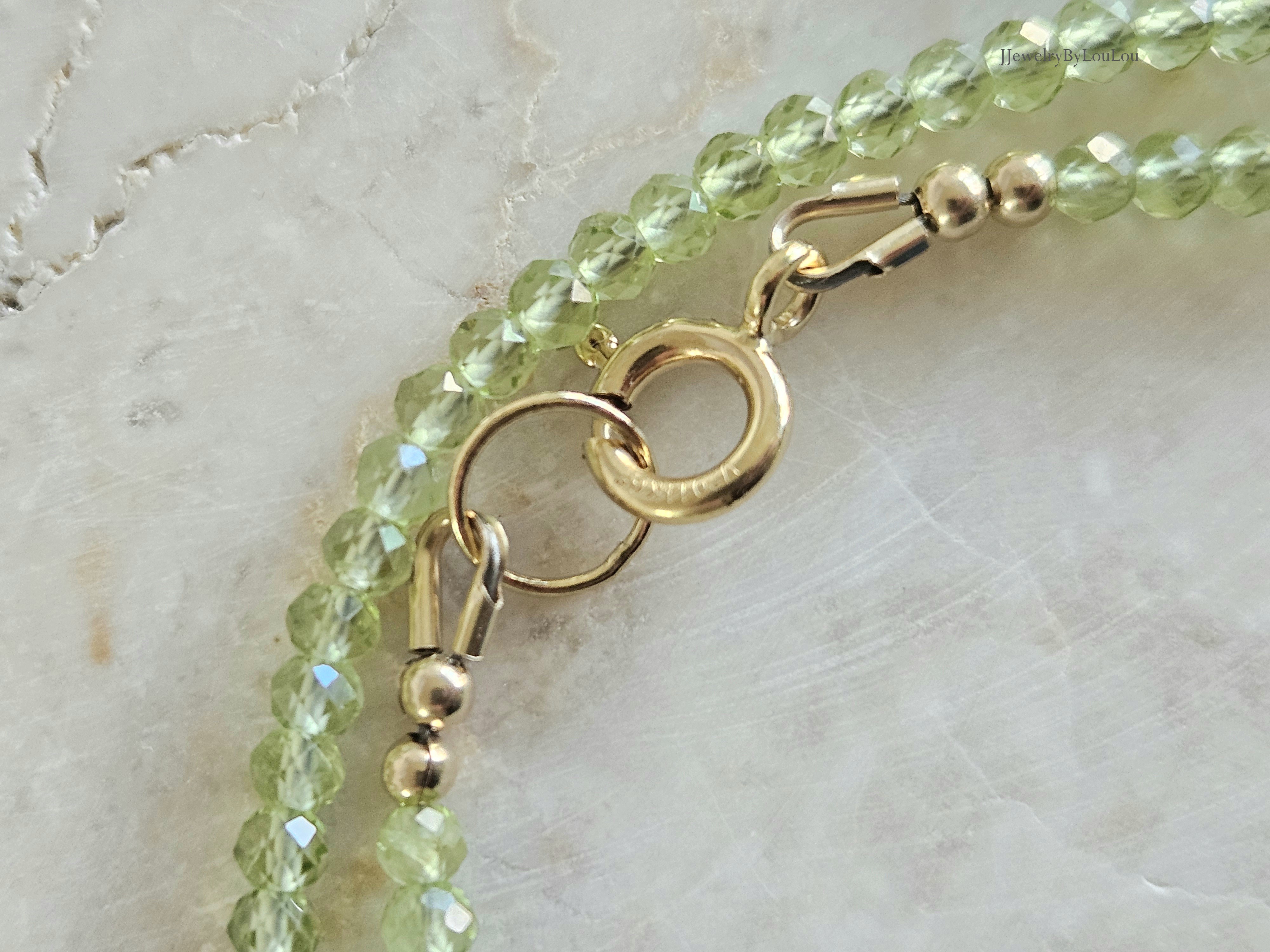 Peridoot kralen ketting facet geslepen, AAA kwaliteit , leverbaar 14k goldfilled - 925 sterling zilver